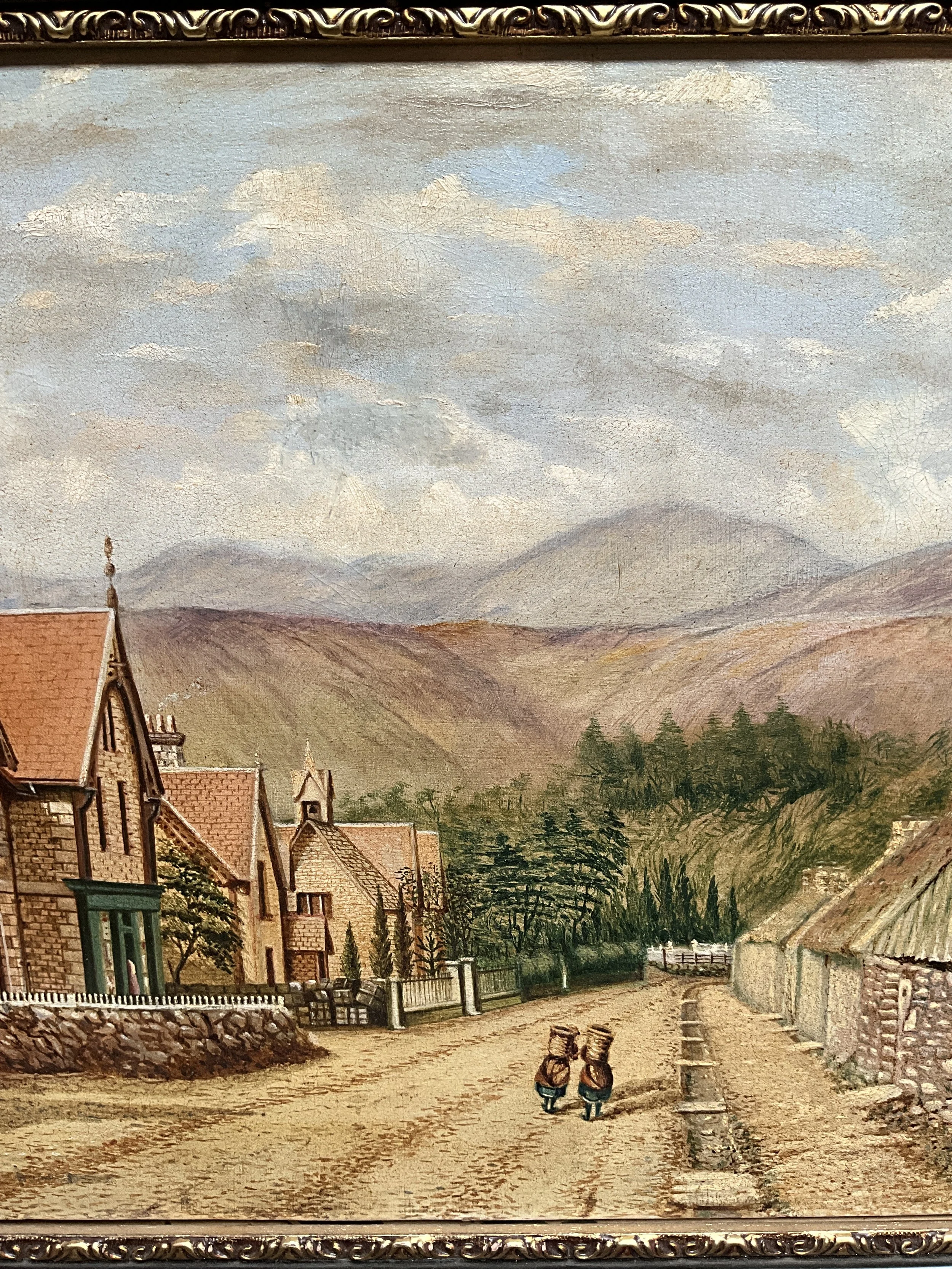 Lucullus Antiques Scottish Antique 19th Century Painting of Village Scene