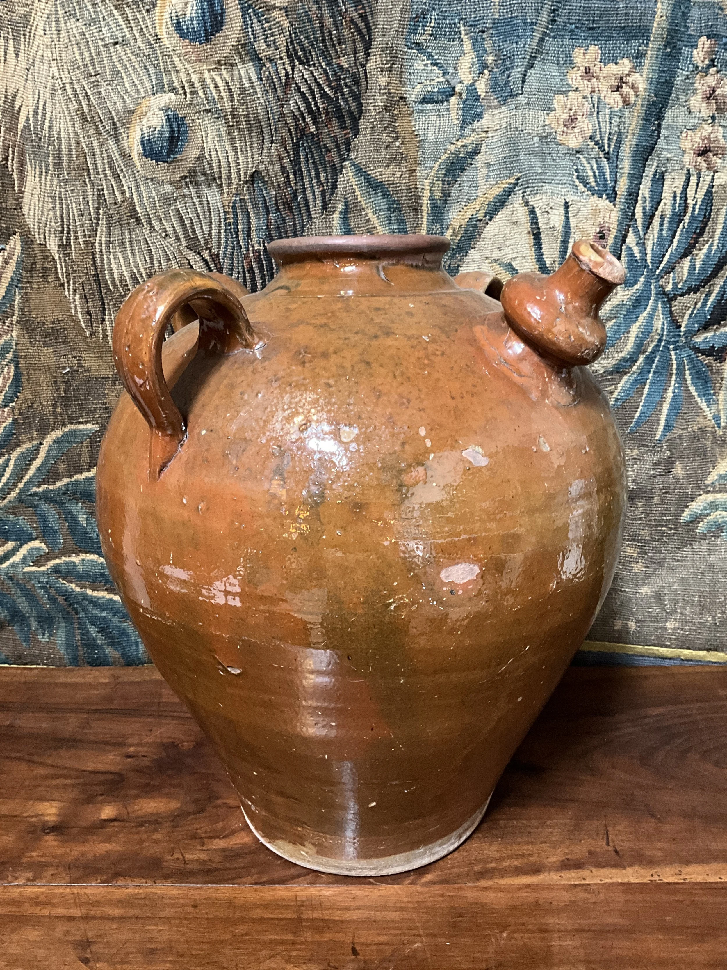 Lucullus Antiques French Antique 19th Century Large Pottery Wine Jug