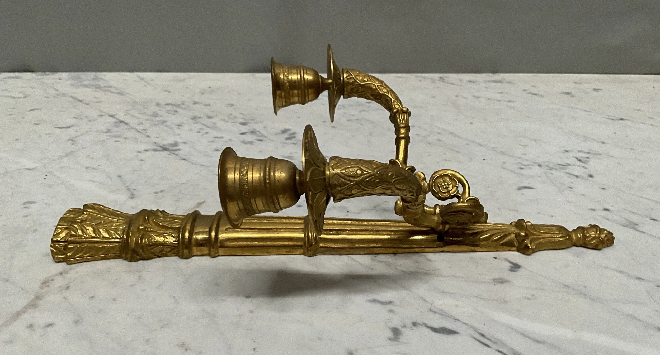 Lucullus Antiques French Antique 19th Century Gilded Brass Quartet of Sconces
