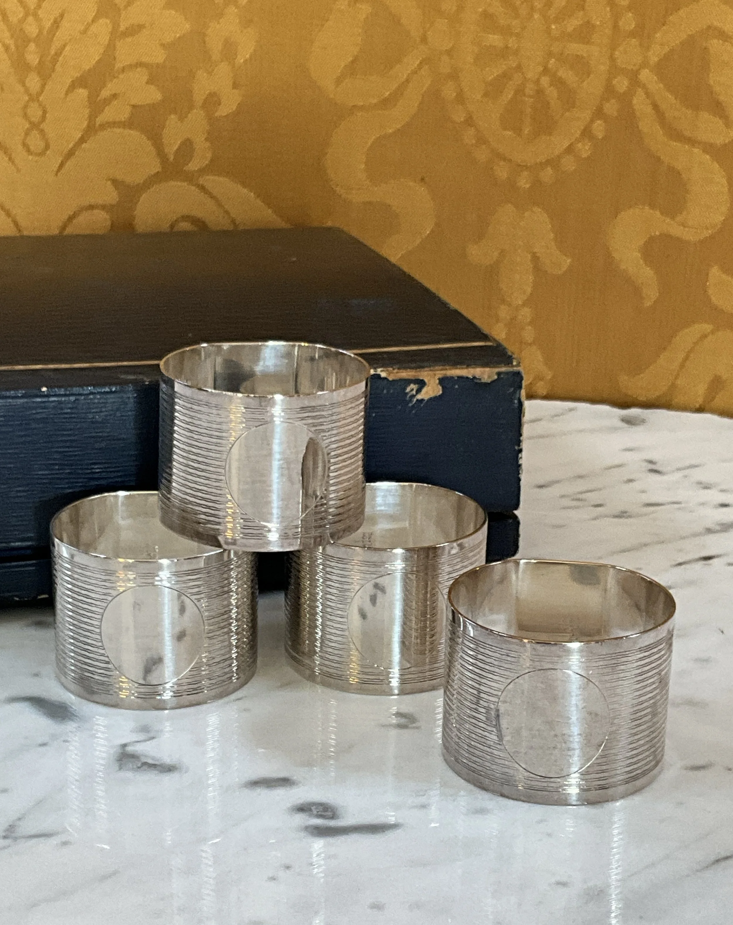 Lucullus Antiques English Antique Edwardian Silver Napkin Rings, Quartet