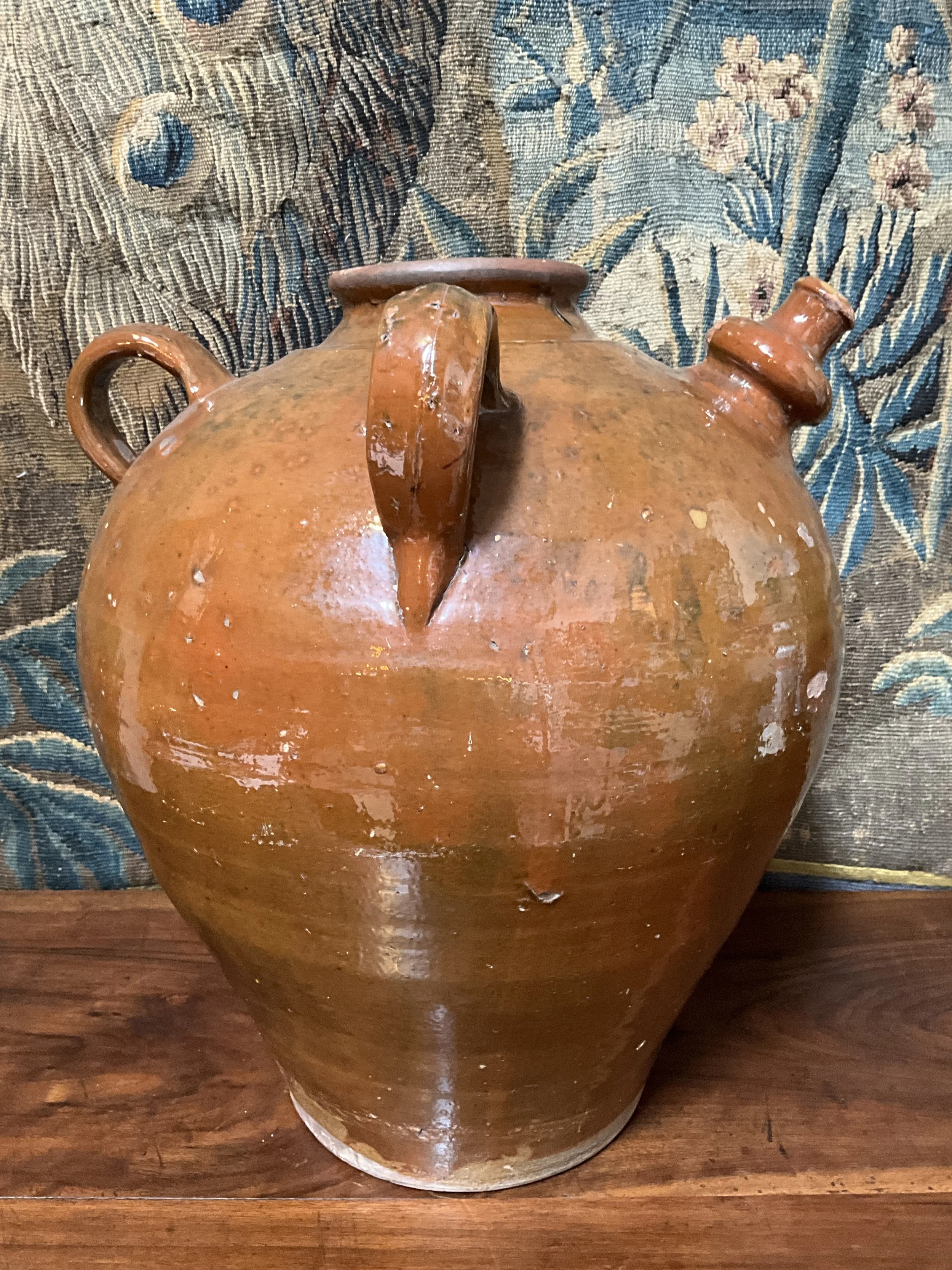 Lucullus Antiques French Antique 19th Century Large Pottery Wine Jug