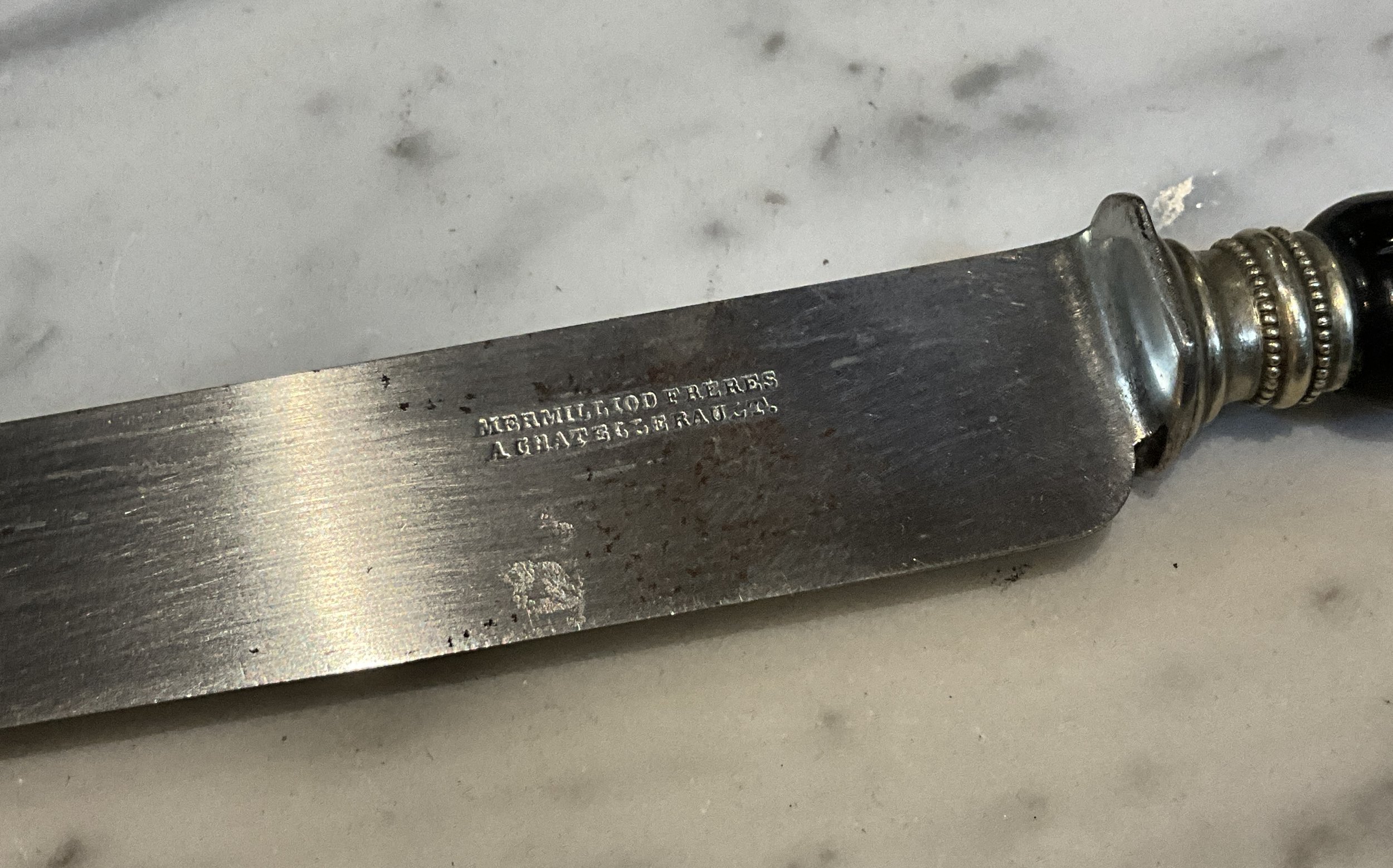 Lucullus Antiques French Antique 19th Century Dinner Knives with Ebony Handles