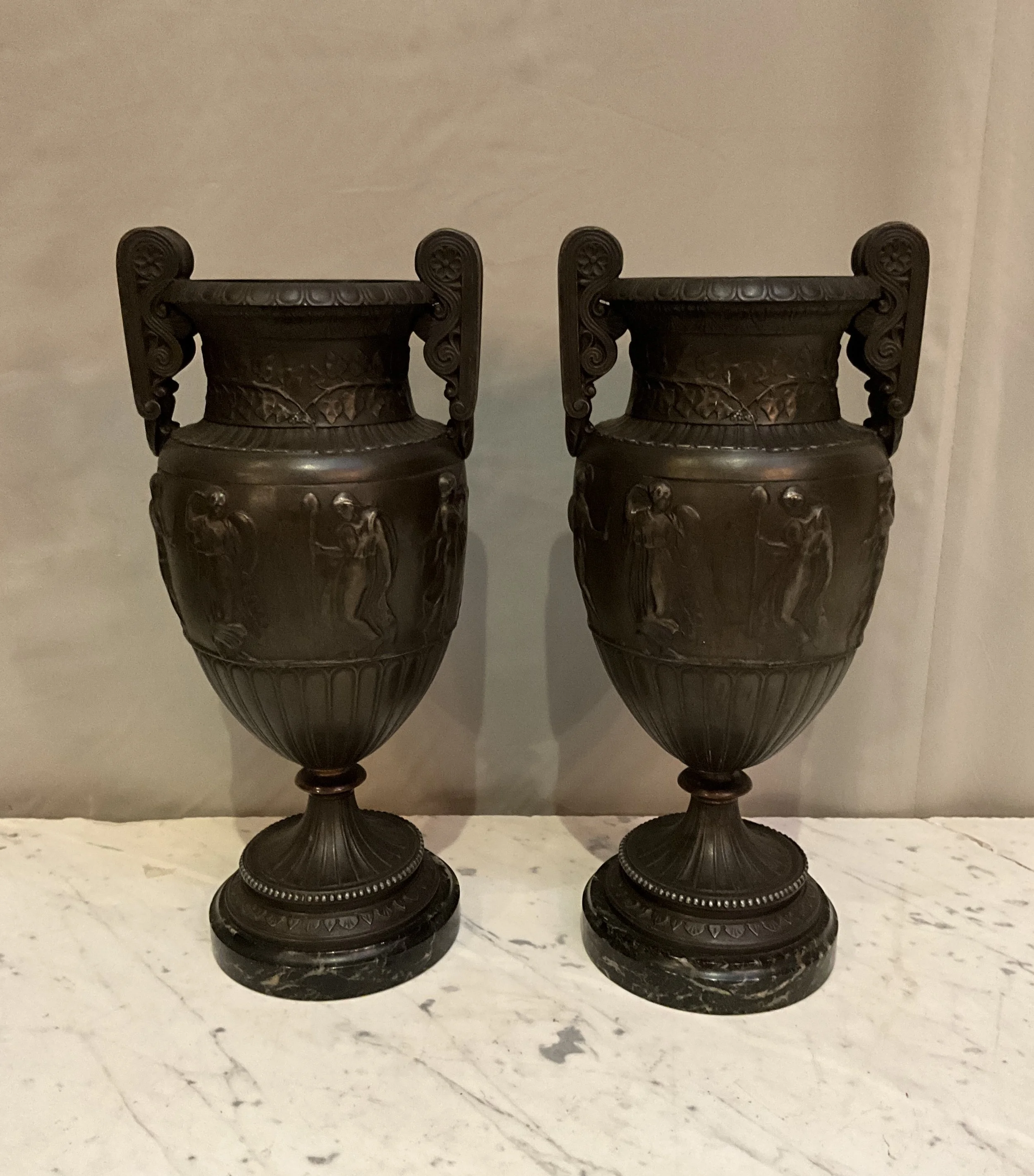Lucullus Antiques French Antique 19th Century Pair Metal Urns