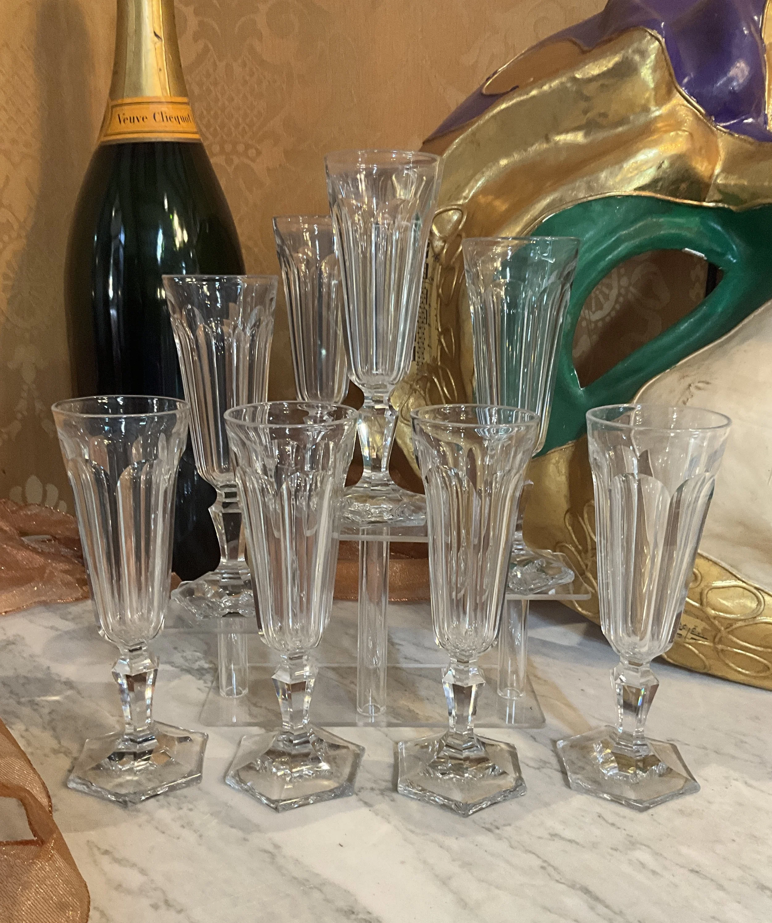 Lucullus Antiques French Antique 19th Century Crystal Champagne Flutes, Set of Eight