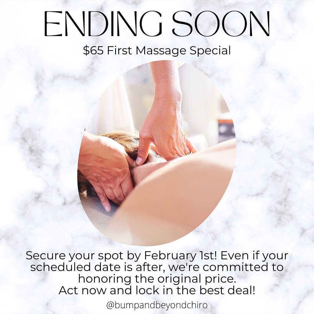 🌟 Elevate your well-being with a soothing $65 massage! 🌿✨ Book before February 1st to snag this exclusive offer. 💆&zwj;♀️💆&zwj;♂️ Even if your appointment is scheduled for later, we&rsquo;ll honor the original price! 🕰️✅ Treat yourself to relaxa