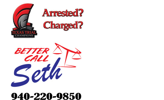 Business card for Better Call Seth with a Texas Trial Champions logo, red and black scales of justice, and phone number 940-220-9850.