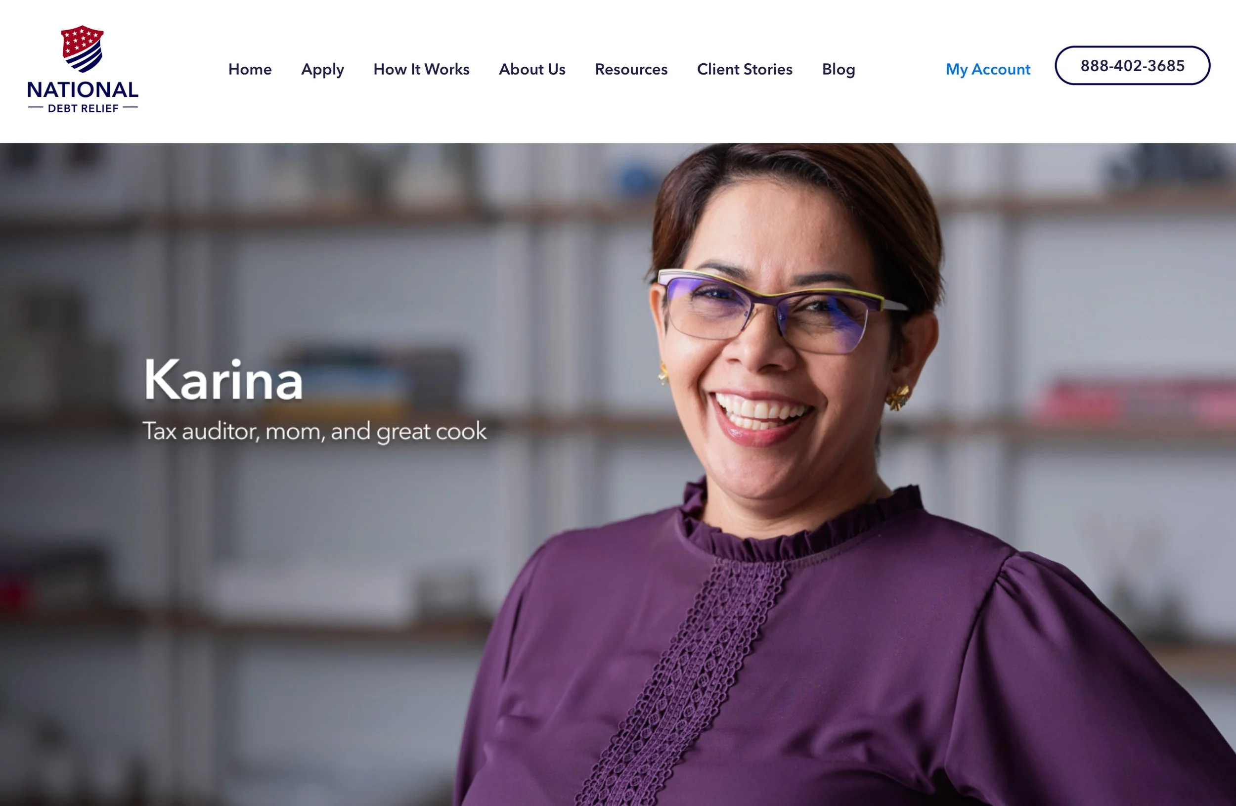 Commercial portrait of Karina wearing glasses and a purple blouse, photographed by Paul Piasecki.