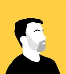 Minimalist illustration of a man with dark hair and a beard, looking to the right, against a yellow background.