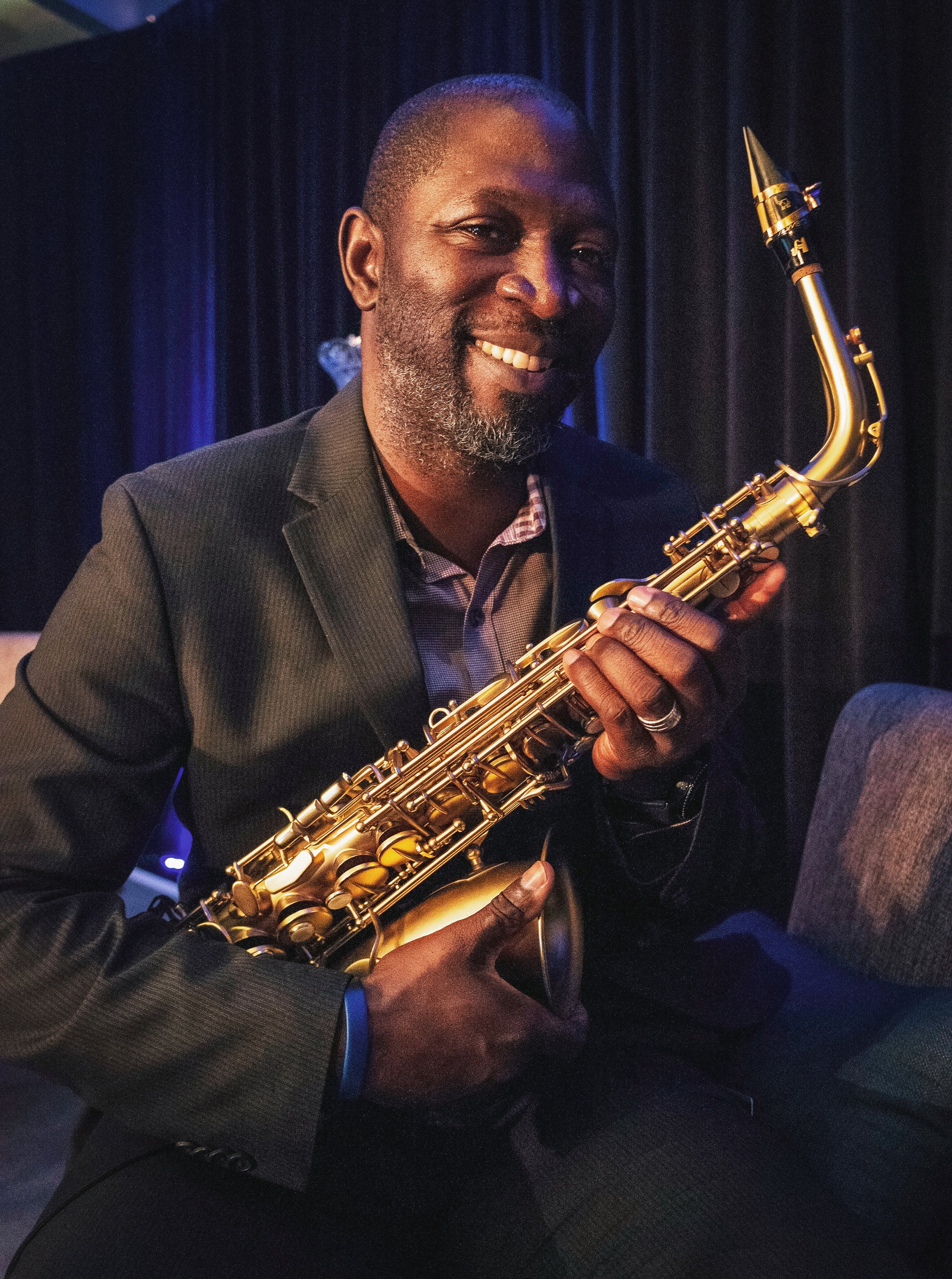 Mike Phillips, saxophonist | Musician Environmental Portrait Environmental portrait of a working musician photographed outdoors at sunset for editorial storytelling, album promotion, branding, and press use.

