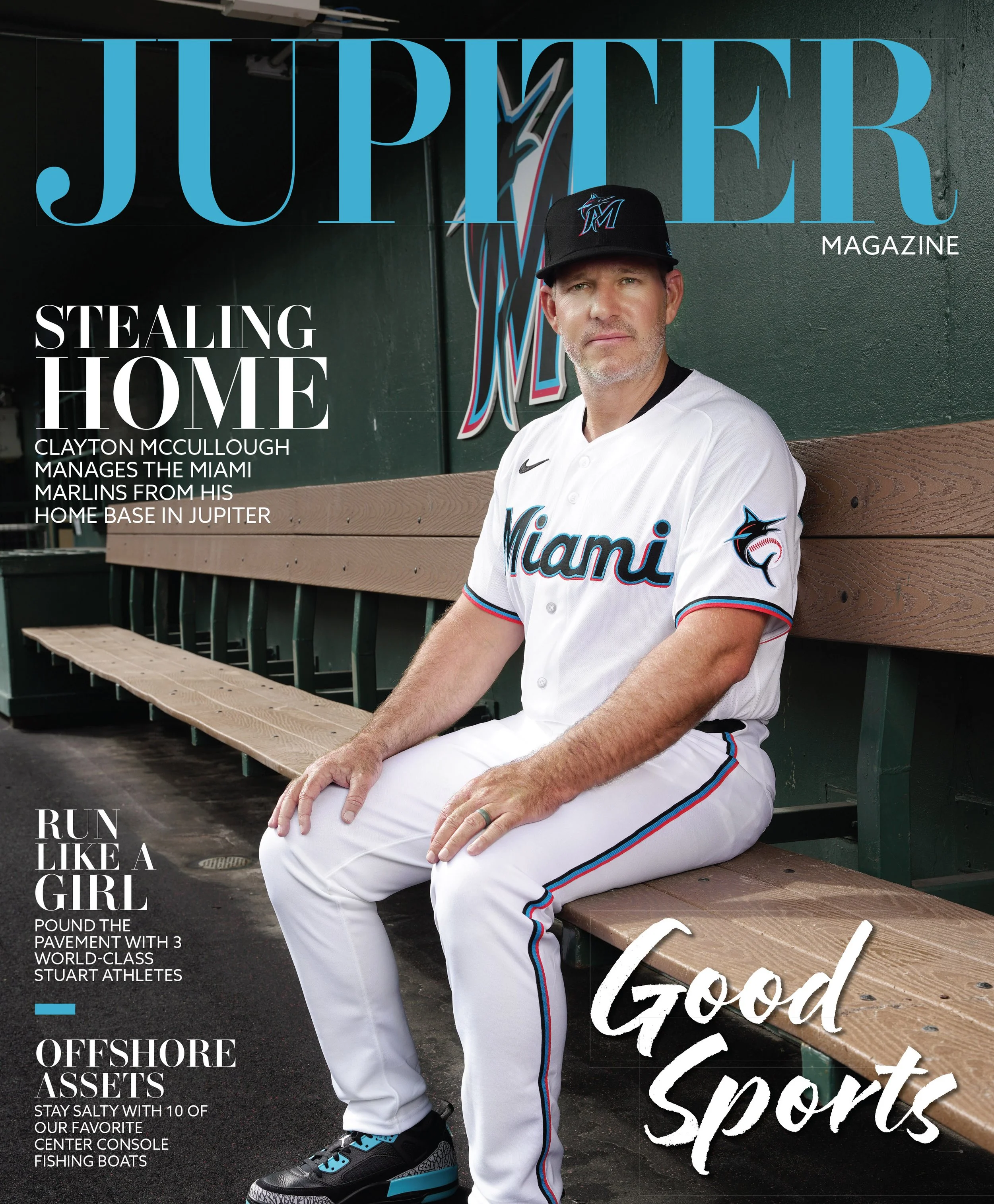Jupiter Magazine cover featuring Miami Marlins manager Clayton McCullough, photographed by Paul Piasecki.