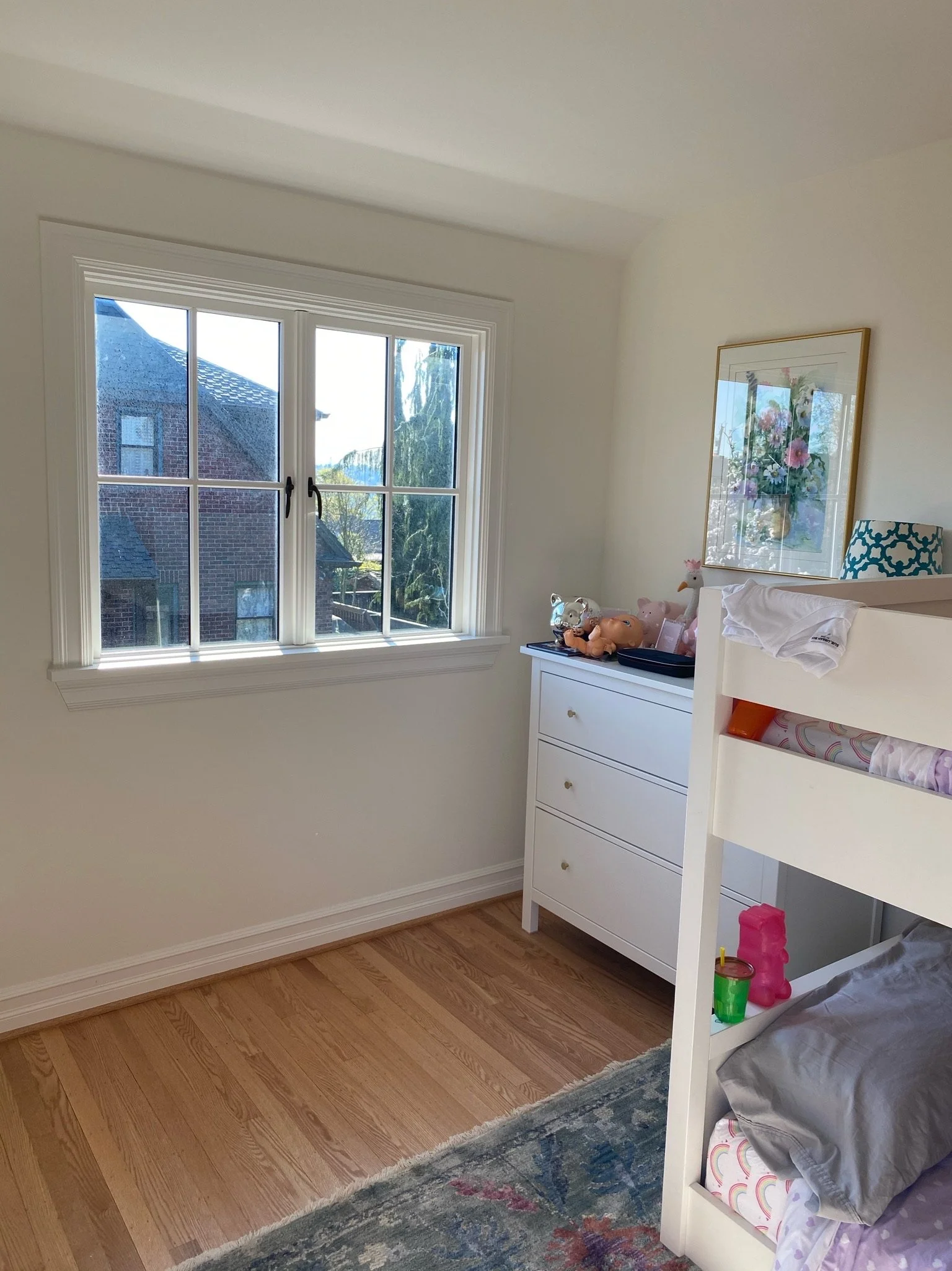 Kids bedroom with built-in bunk bed and hardwood floors — Magnolia, Seattle full home remodel