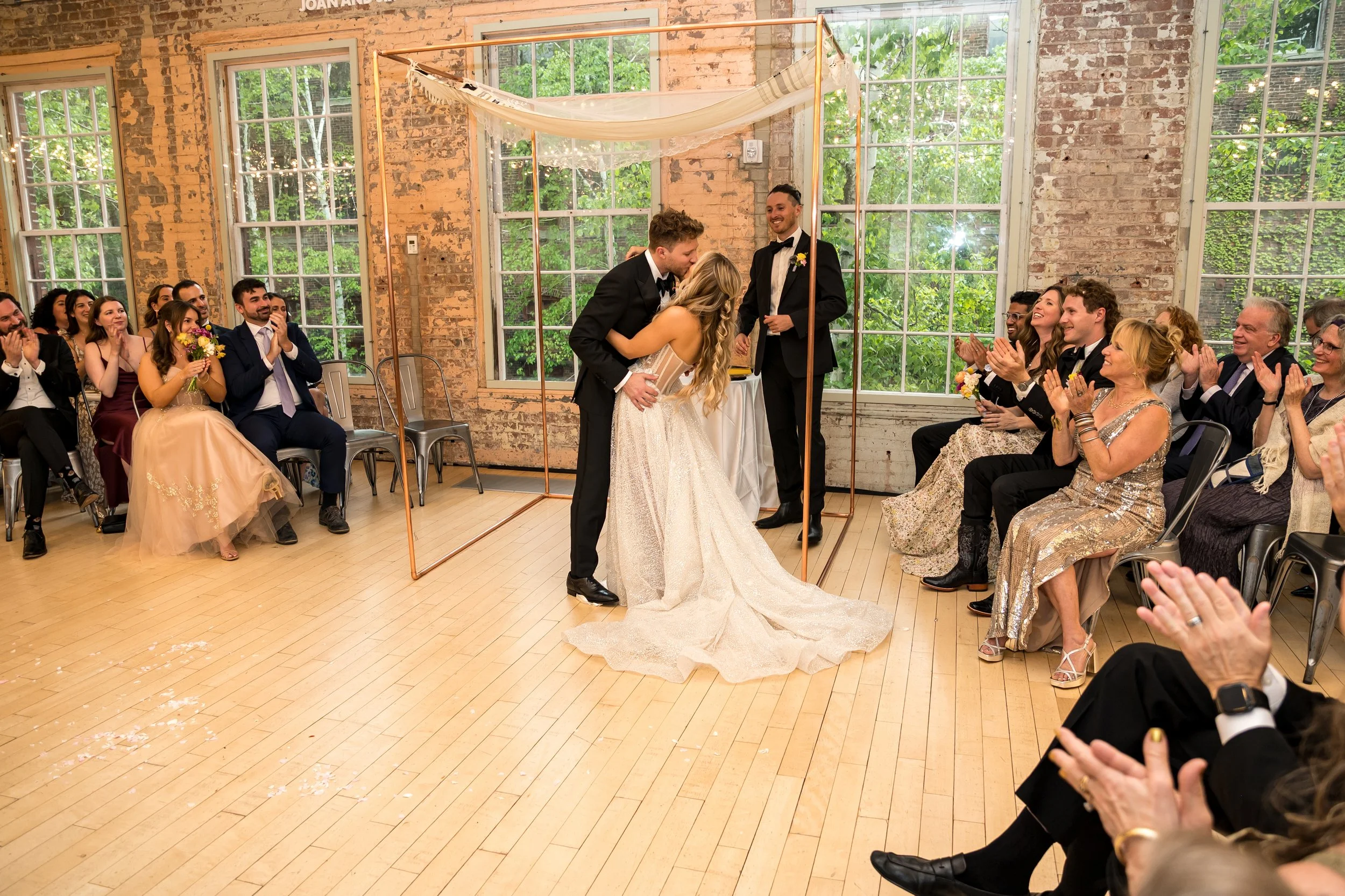 Hand-crafted custom copper chuppah rental for outdoor or indoor wedding ceremonies by Berkshire Event Lighting.