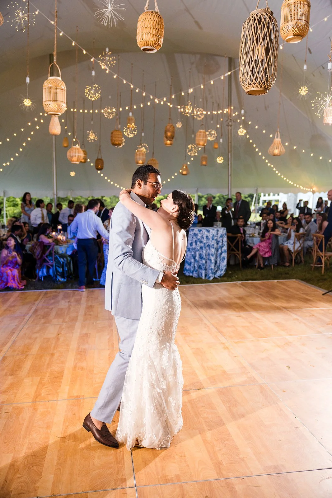 bamboo lanterns with firework lights