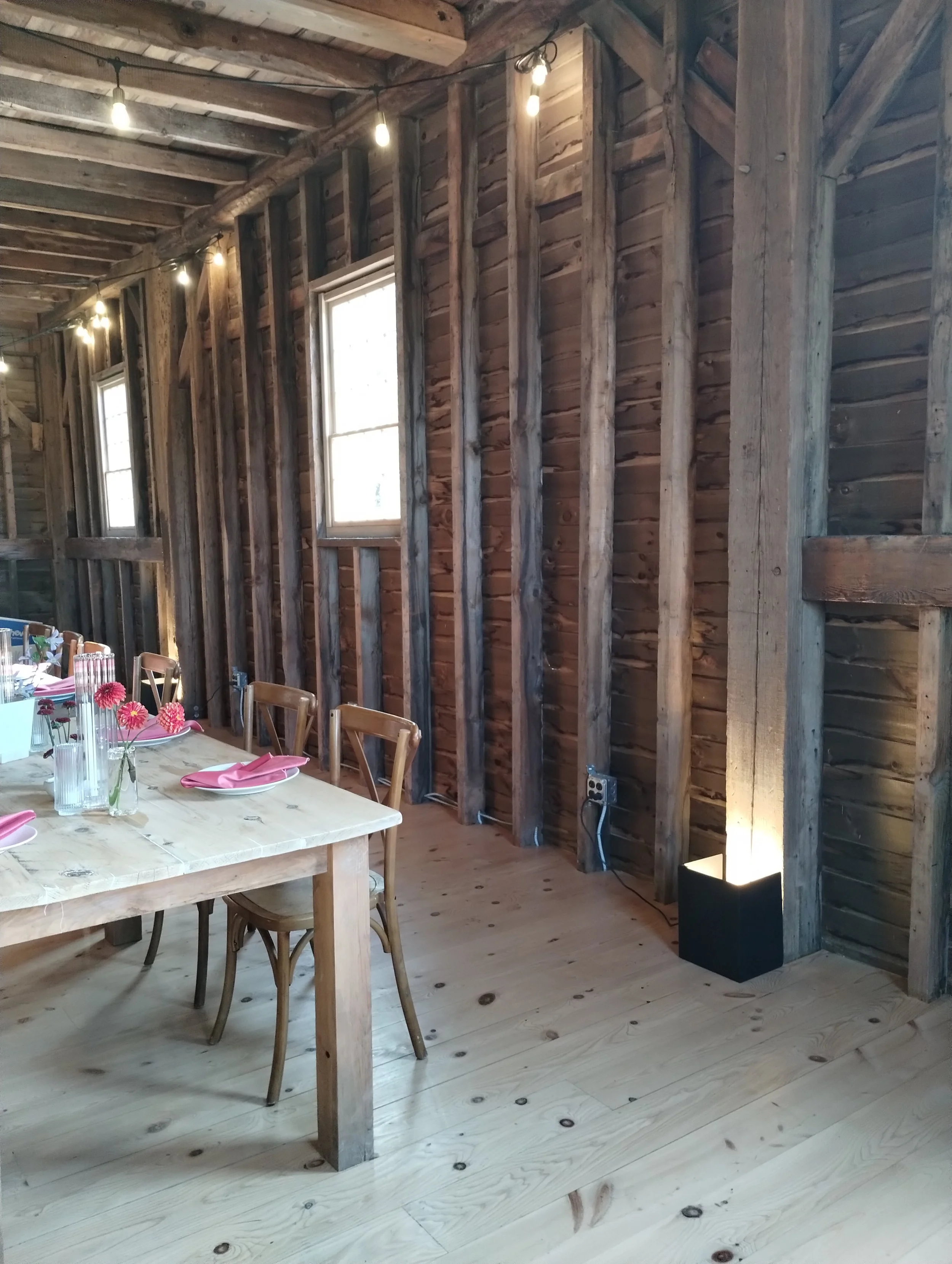 Architectural beam uplighting at The Ruins at Sassafras, New Lebanon NY, by Berkshire Event Lighting.
