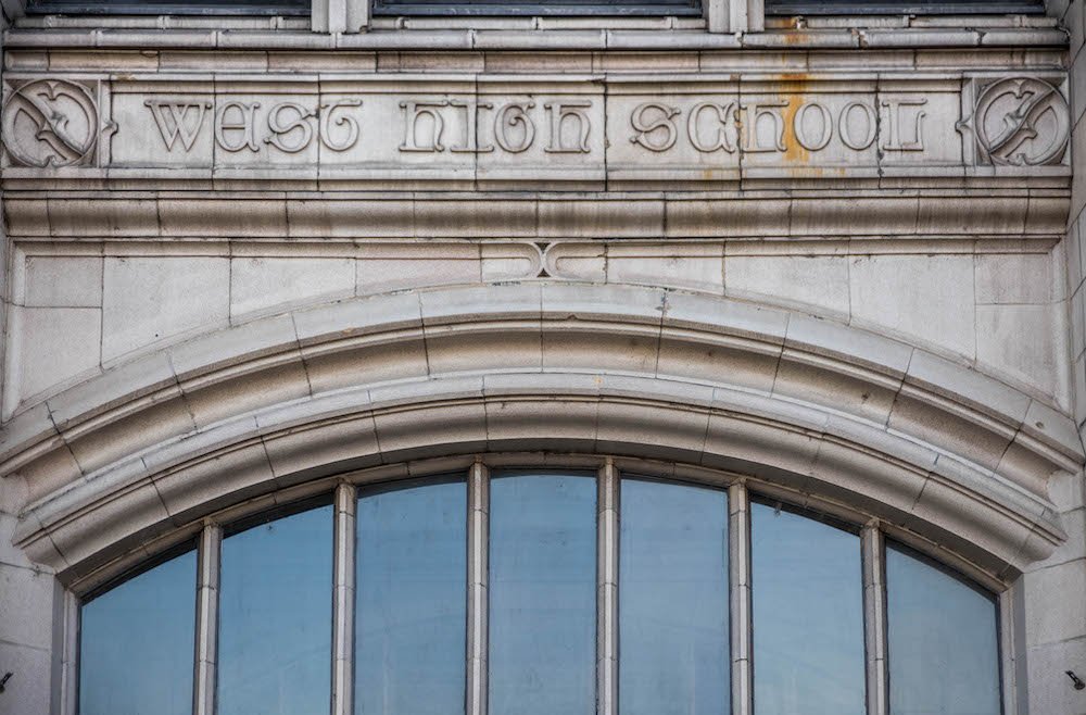 West High preserved architecture and detail above window.
