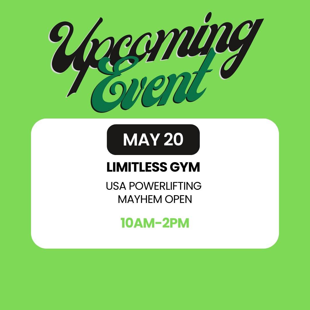 Join us this Saturday at Limitless Elite Gym in Appleton as we set up shop for the USA Powerlifting Mayhem Open 😎 We will be serving fresh protein bowls throughout the event!