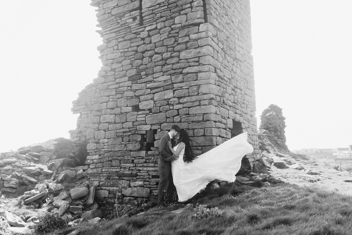 When the wind is traveling at 65 mph, you don&rsquo;t need a second shooter or bridesmaid to throw the dress and run. 😂 

#weddingphotographer #ireland #destinationwedding