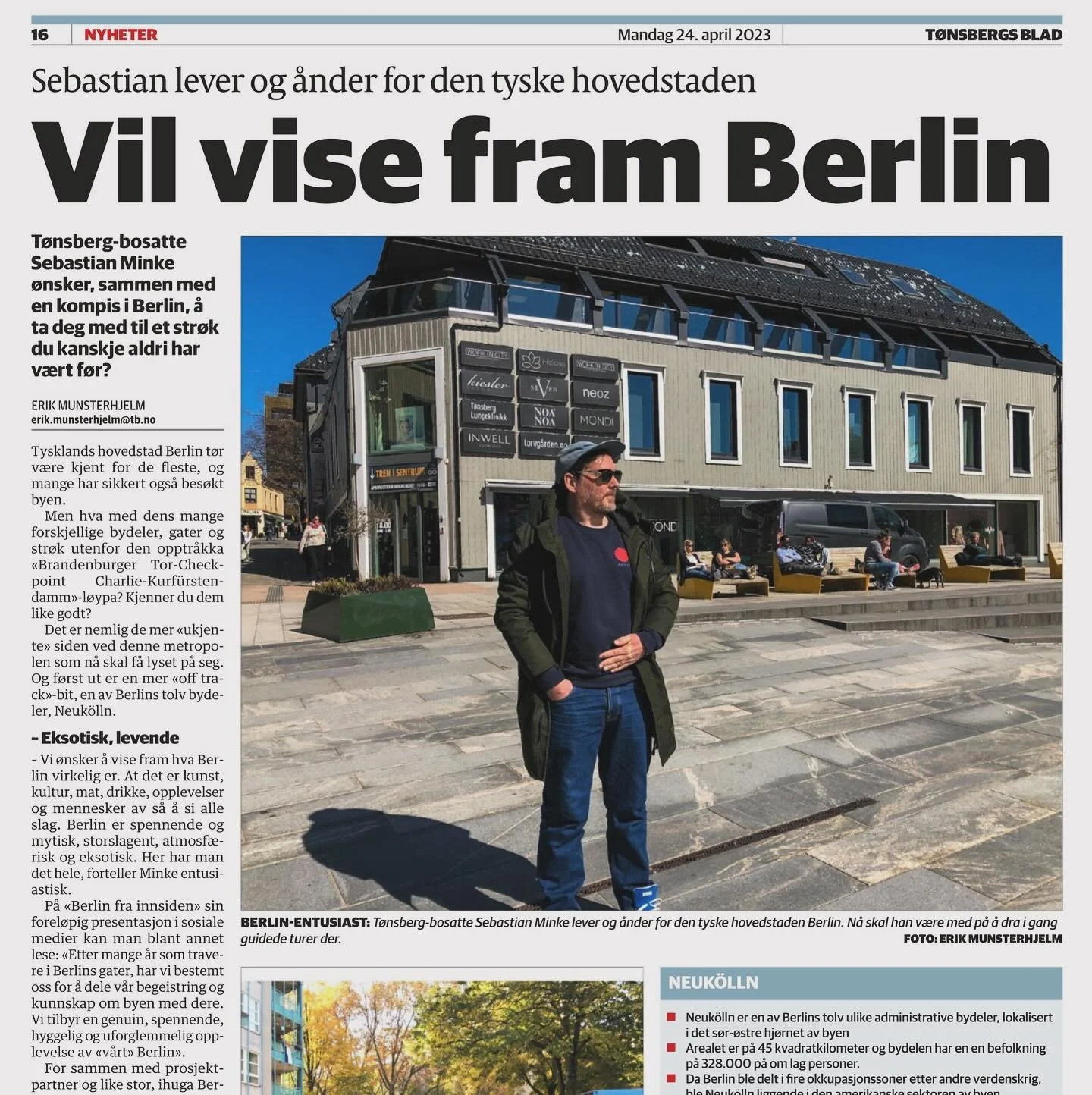 For n&oslash;yaktig ett &aring;r siden skrev @tonsbergsblad denne artikkelen om oss. Her kan du lese mer om oss eller booke en tur eller opplevelse: www.berlinfrainnsiden.no #t&oslash;nsbergsblad #berlinfrainnsiden #berl&iacute;n #guidettur #sightsee