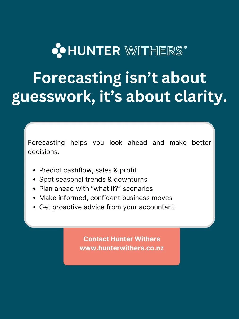 Many business owners rely on past performance to guide future decisions, but that only tells part of the story. Forecasting adds the forward-looking view your business needs.

When done right, forecasting helps you:
&bull; Understand patterns and pla