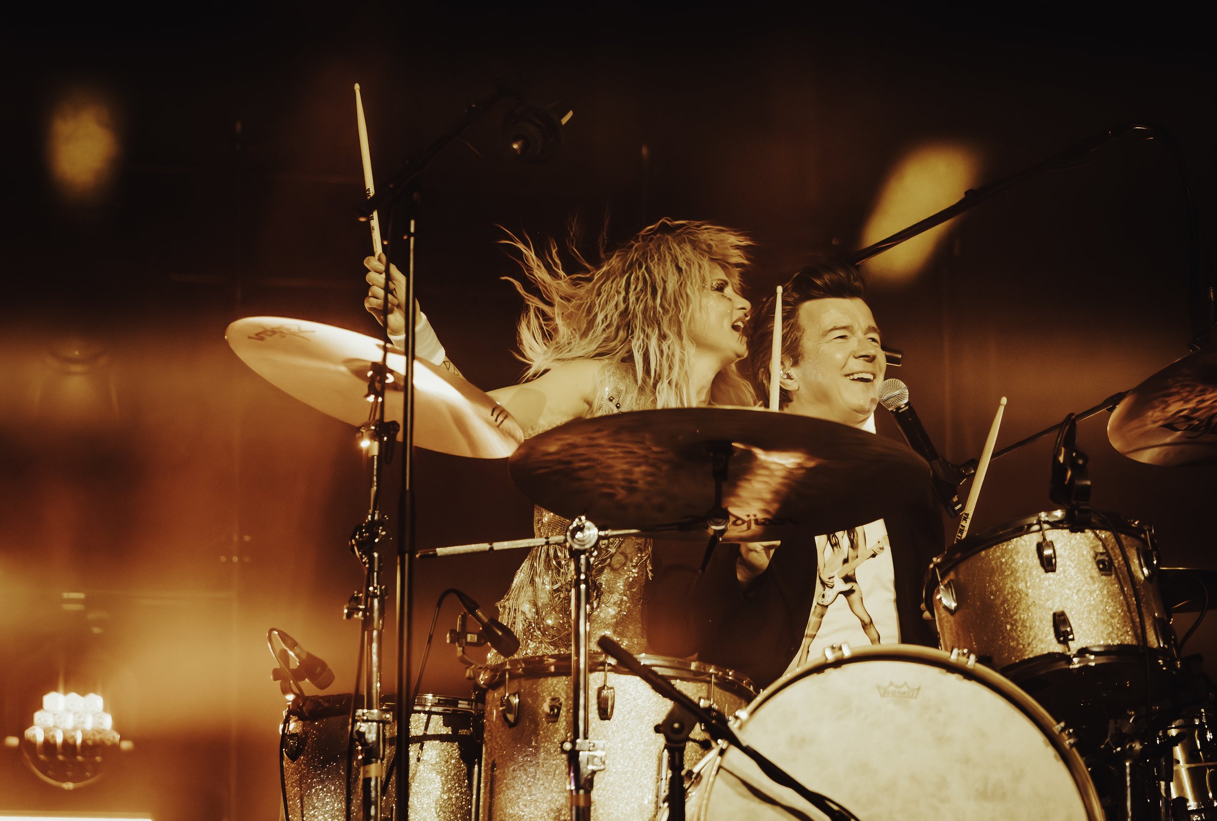TOGETHER FOREVER: KT TUNSTALL CAME UP TO PLAY THE DRUM KIT WITH RICK ASTLEY AT ROYAL ABLERT HALL IN LONDON.