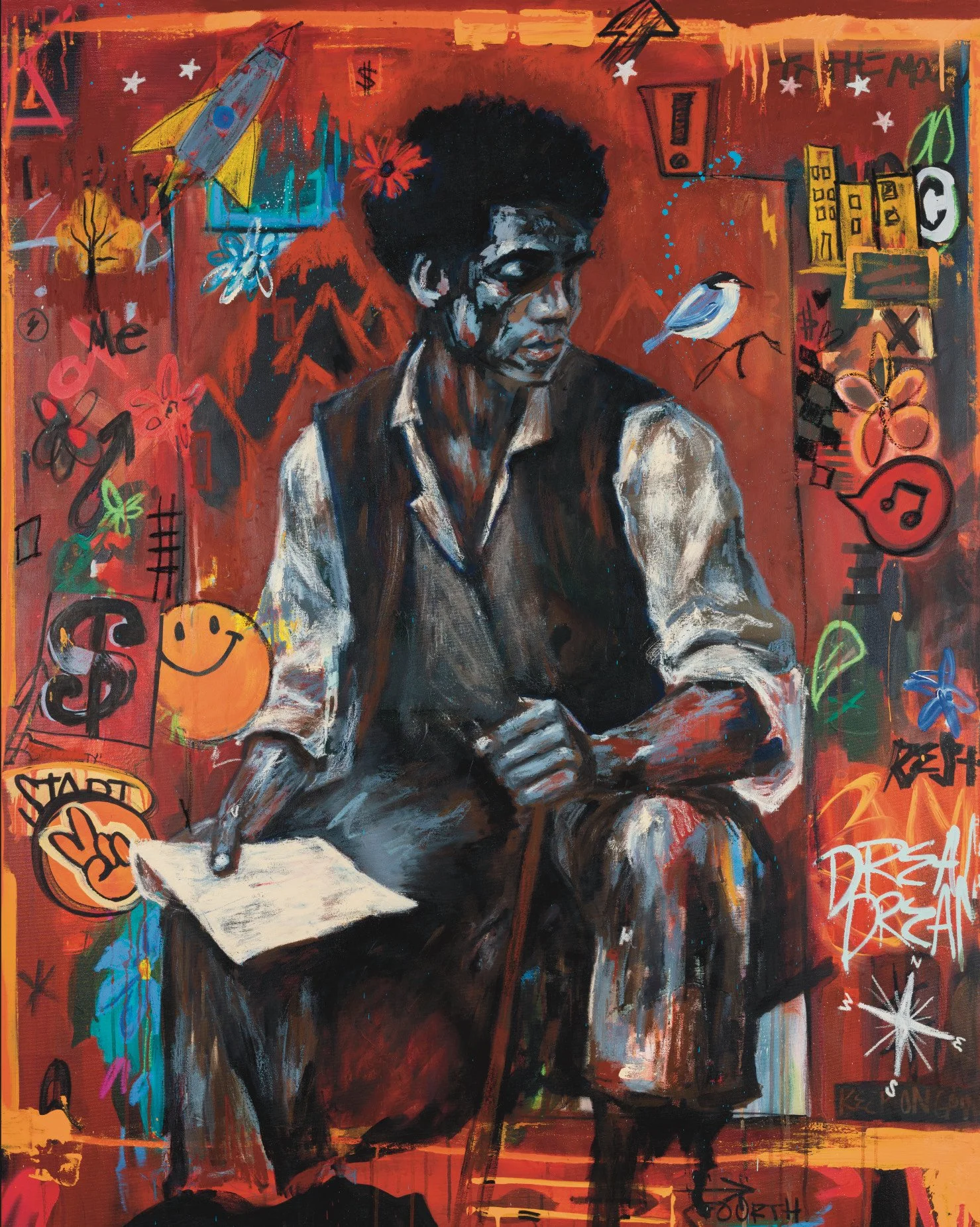 “Urban Dreamer” 52x62in Acrylic, Oil Pastel, on Canvas