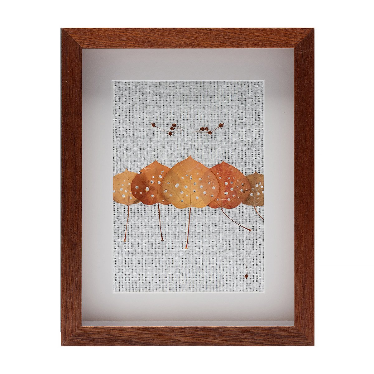A framed white and blue multi media piece by Vicki Essig