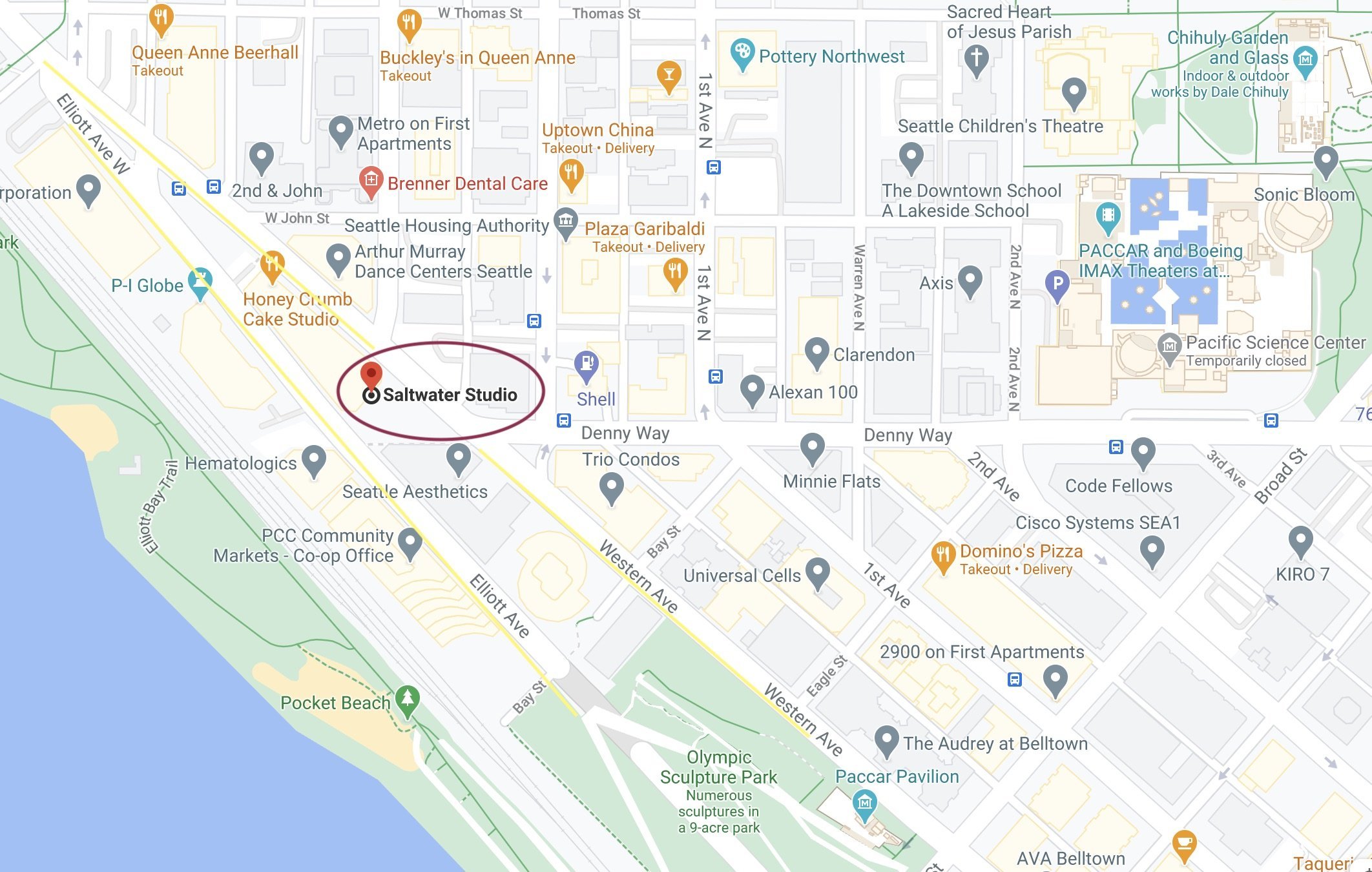 Google Maps view of Saltwater Studio location