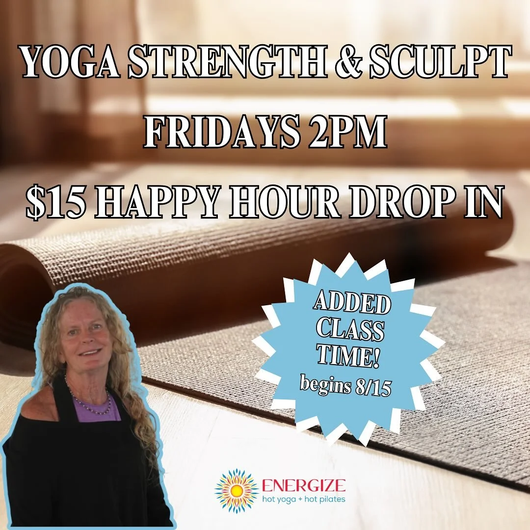 ADDED CLASS TIME ⚡️
Yoga Strength &amp; Sculpt Fridays 2pm with Dawn! [Begins August 18] $15 drop in
Yoga Strength &amp; Sculpt is a dynamic and invigorating workout that combines traditional yoga poses with strength training exercises. It is a fusio