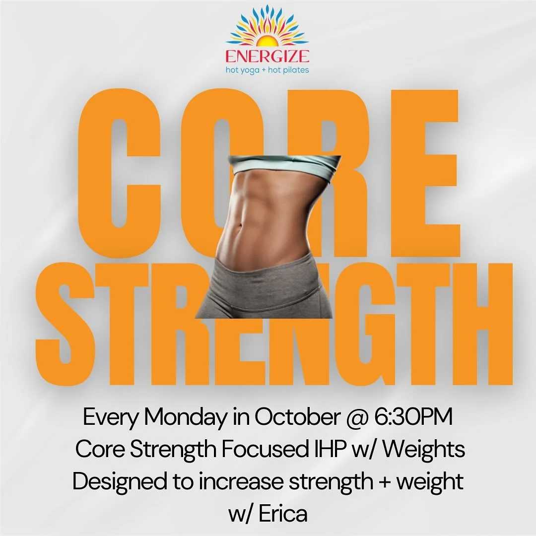 Time to get ABSolutely shredded in October! 💪🏼 
Join Erica every Monday night at 6:30pm in October for the same core focused workout using weights. Yes, this is still our classic Inferno Hot Pilates class, but with the bonus of a core focus AND the