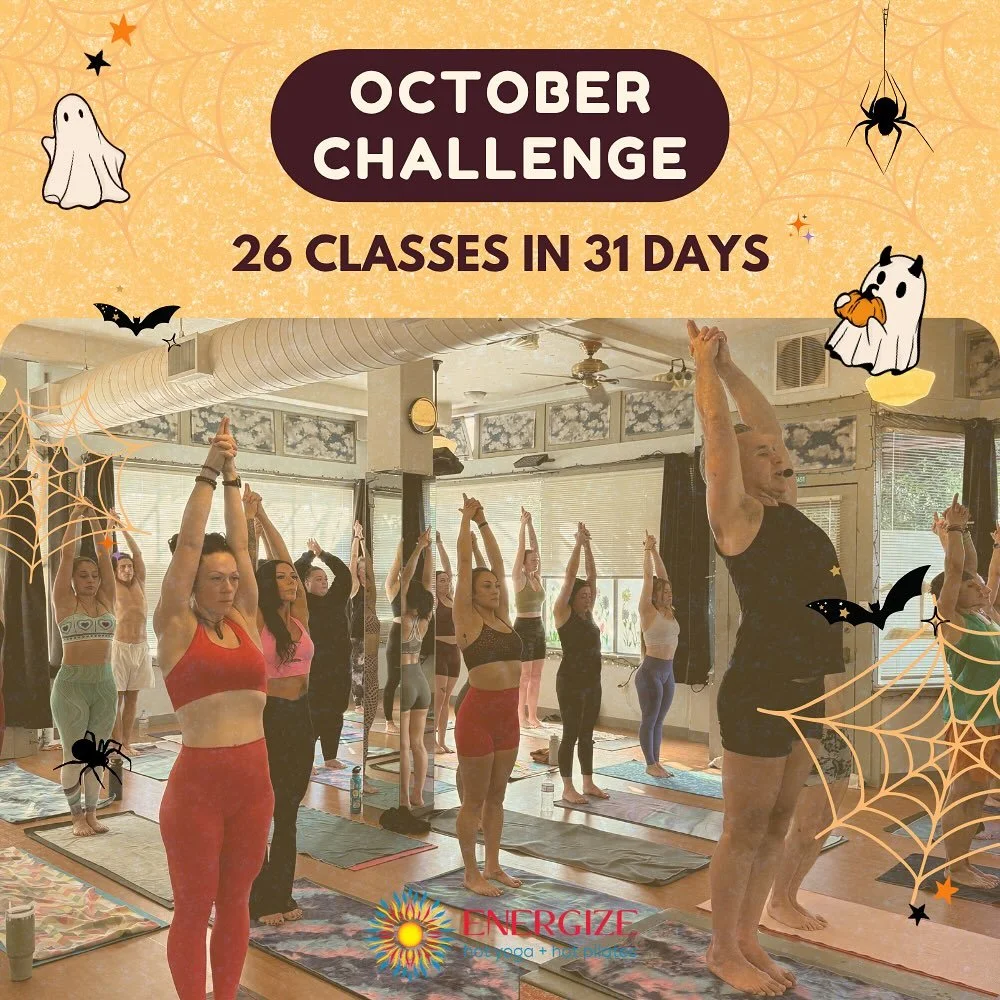 OCTOBER 🎃💀👻🔥🪩🕸️
✔️ CHALLENGE
✔️ THEMES
Sign up ahead of time as challenge months tend to be busier than usual. We can&rsquo;t wait to see you on the mat!!! 💪🏼 
&bull;
&bull;
&bull;
&bull;
&bull;
#energize #energizehotyoga #energizehotyogasant