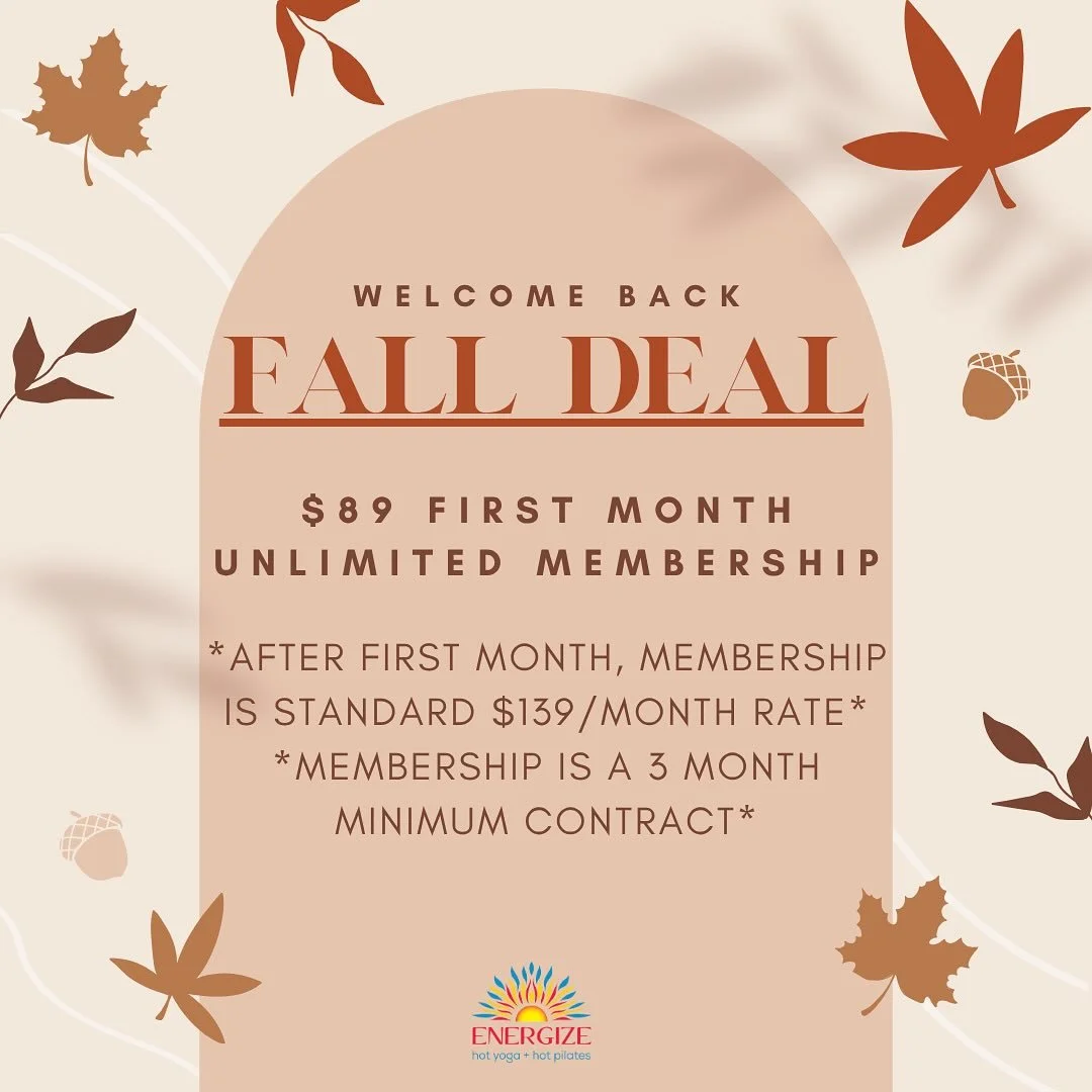 FALL DEAL 🍂 
Sign up for autodebit and receive $50 OFF YOUR FIRST MONTH! This is a great time to commit to yourself and the October challenge 😉 Sign up on our website or in studio. We can&rsquo;t wait to see you in the hot room! 🔥 💪🏼 
&bull;
&bu