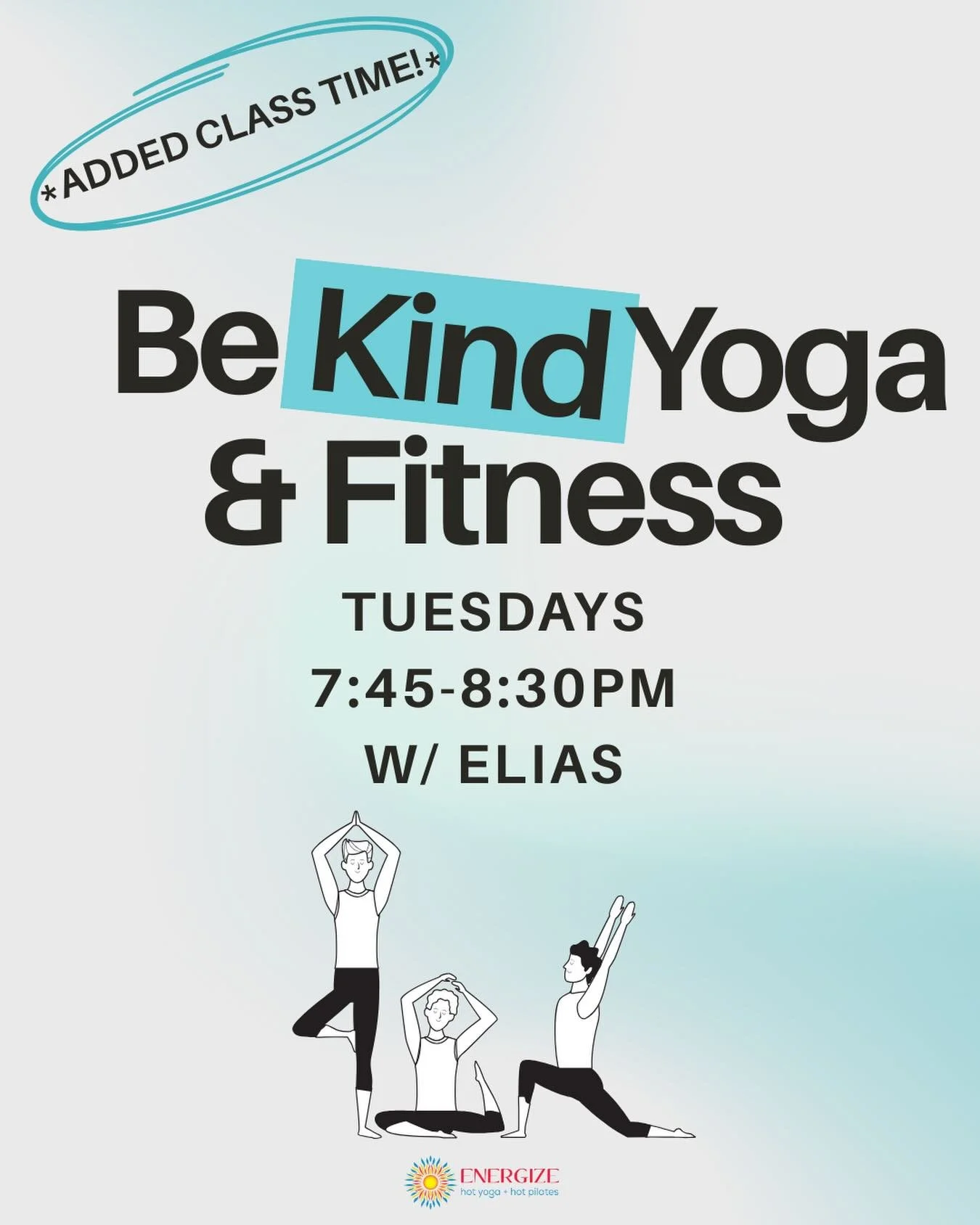 ⚡️NEW CLASS TIME ADDED⚡️
Good news, night owls 🌙
Elias&rsquo; Be Kind Yoga &amp; Fitness class you know and love is expanding! We&rsquo;re adding a 7:45PM express option &mdash; 45 minutes, all vibes, all flow 🤍
&bull;
&bull;
&bull;
&bull;
&bull;
#