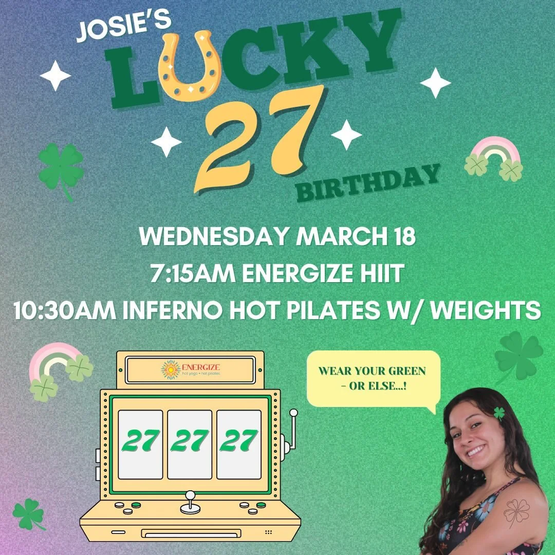 One more party added to the schedule! 🥳🥳🥳
Celebrate Josie&rsquo;s Lucky 27th 🍀🌈🦄✨💖🪩 You have two chances on March 18- 7:15am &amp; 10:30am. Don&rsquo;t forget to wear green! ✅💚🐸🍃🐢🦖🥝🦎🍏
&bull;
&bull;
&bull;
&bull;
&bull;
#energize #ener