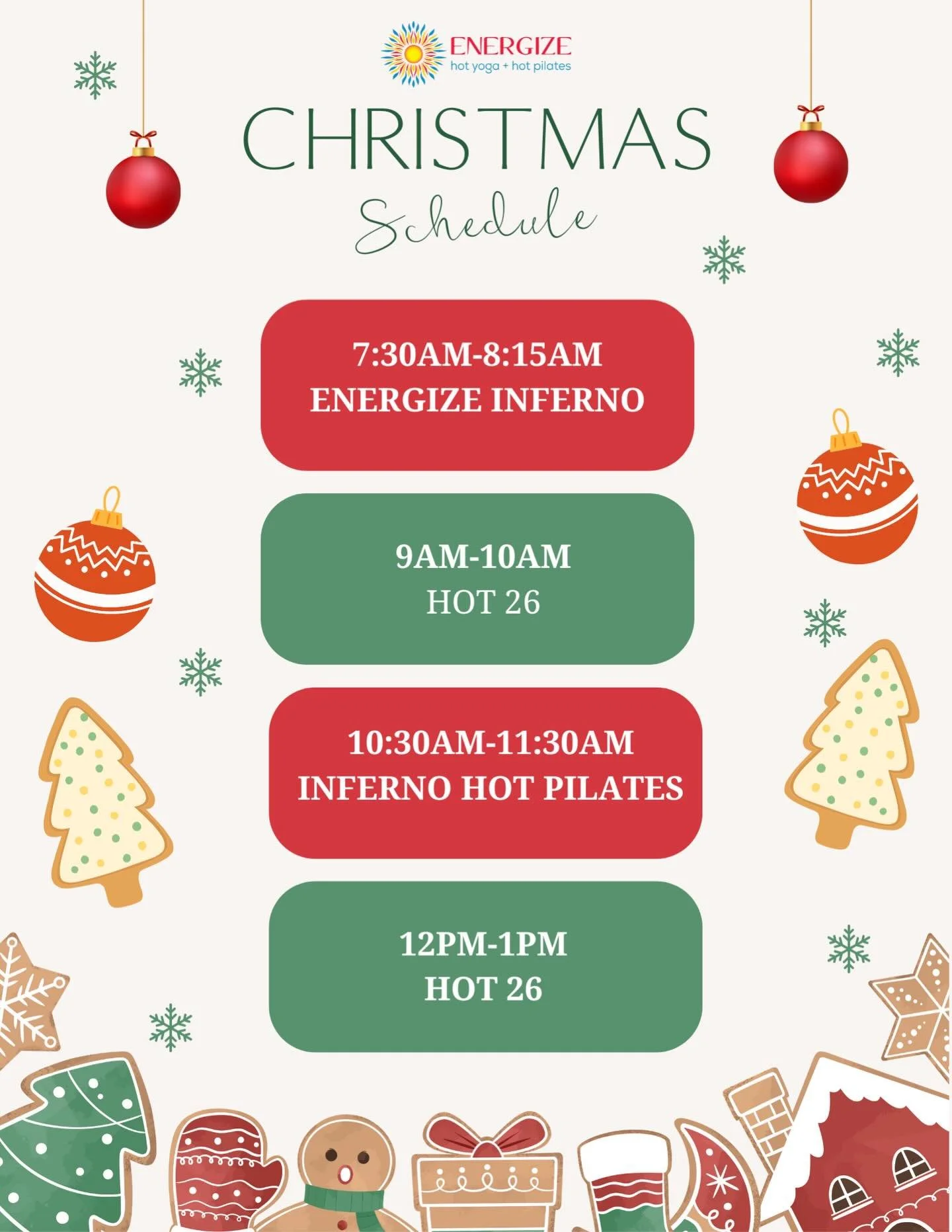We are open with a modified schedule on Christmas Day! We can&rsquo;t wait to sweat with you! Sign up on our website, our branded app or the MINDBODY app to secure your spot!
&bull;
&bull;
&bull;
&bull;
&bull;
#energize #energizehotyoga #energizehoty