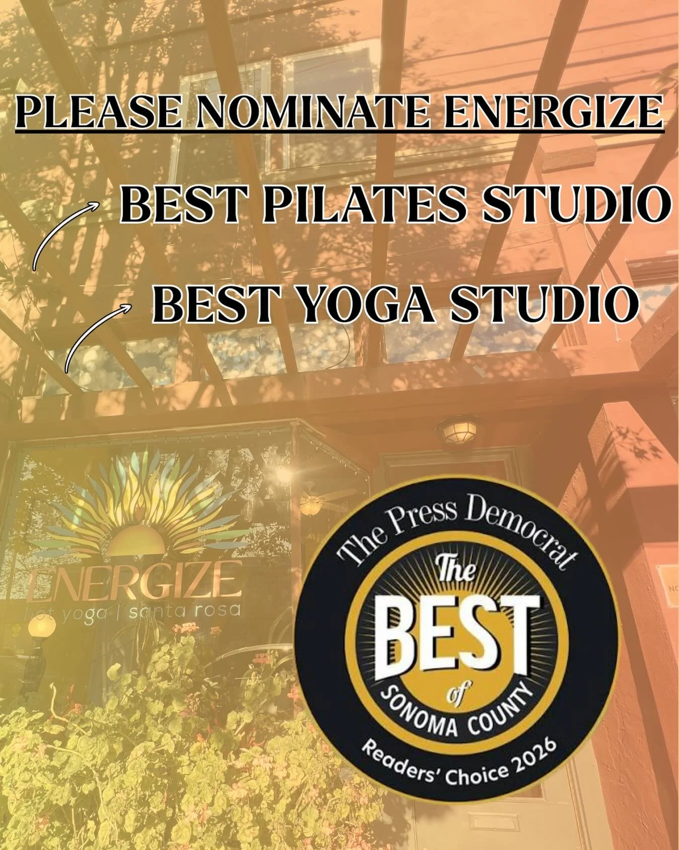 Link in our bio to vote! 🔗 As always thank you to our amazing community for the continued support 🙏🏼🙏🏼🙏🏼
&bull;
&bull;
&bull;
&bull;
&bull;
#energize #energizehotyoga #bestofpressdemocrat #visitrrsq