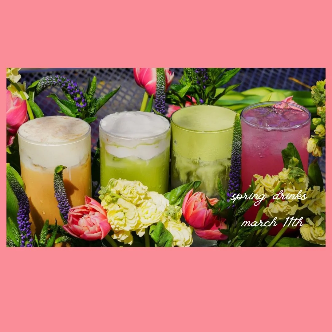 spring drinks 🌷 
coming tomorrow, march 11th

carrot cake latte🥕
spring fling matcha 🍯
coconut cloud matcha 🥥
blueberry lemonade 🫐

We can&rsquo;t wait for you to try🌟