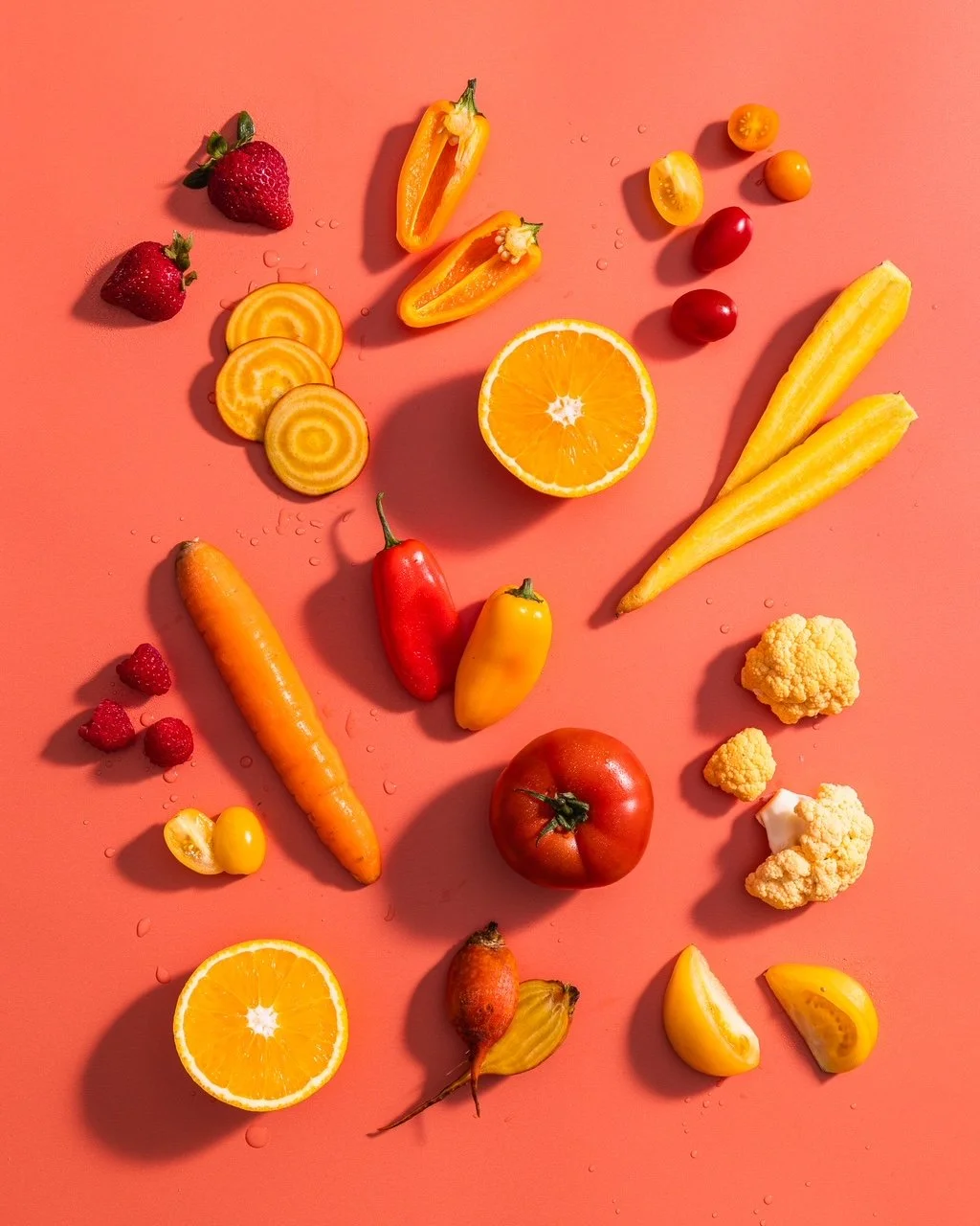 bright orange fruits and vegetables strawberries peppers