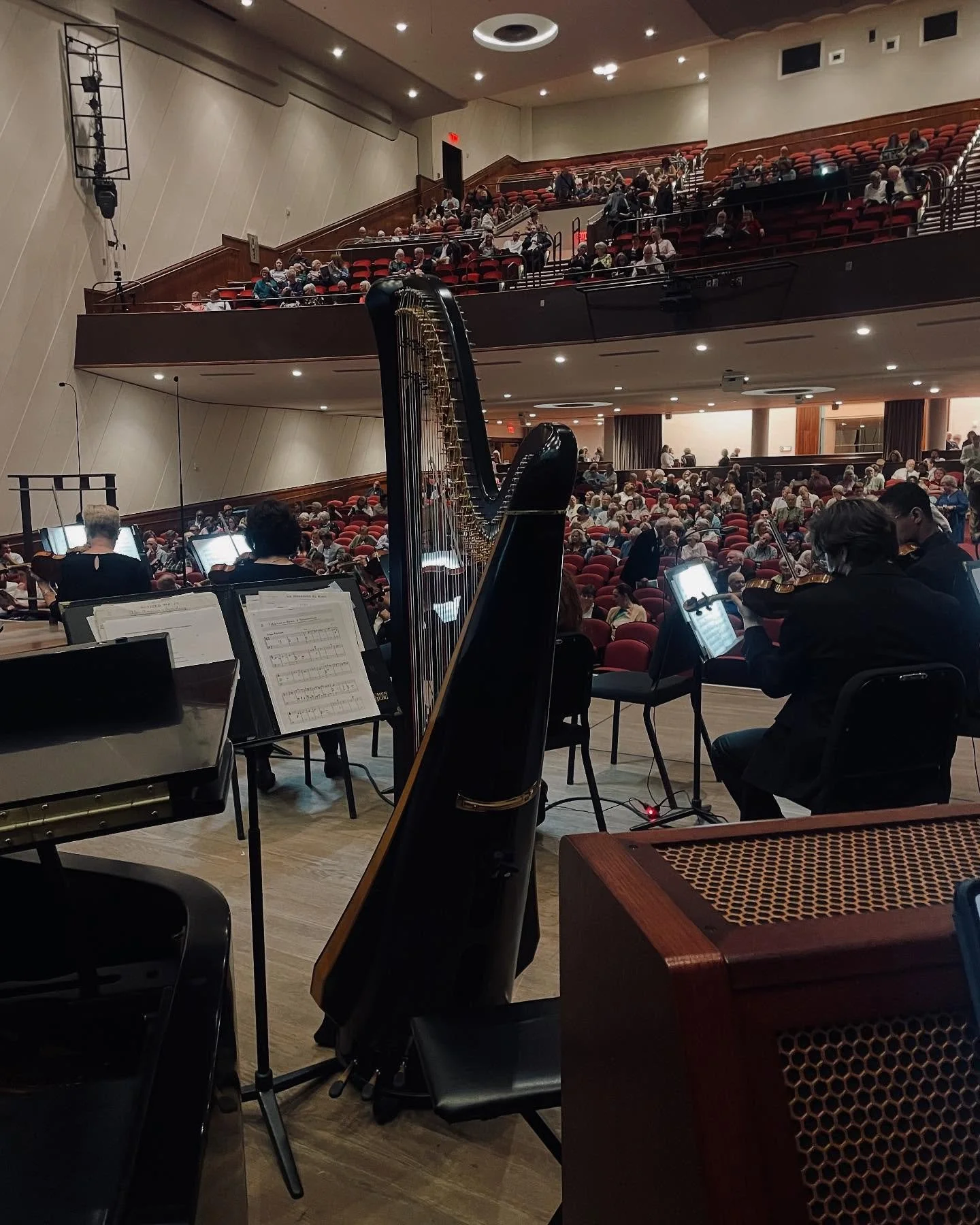There she is, nestled between piano and Celeste- my adopted section this evening- waiting to fill the night with music. And what a program! Khachaturian, Lalo, Still, Respighi. Splendid work by the Augusta Symphony! So thankful to have been a part of