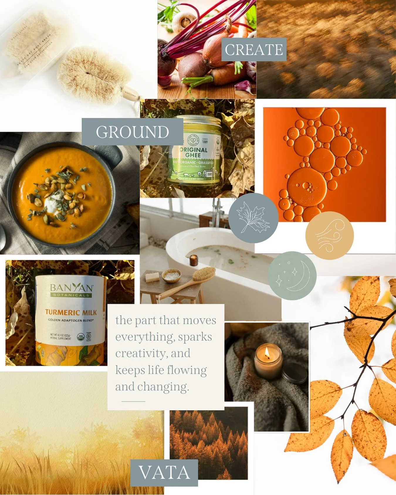 The air is crisp, your skin feels dry, your thoughts a little scattered - hello, Vata season 🍁

Ground yourself with our favorite Ayurvedic-inspired fall essentials - teas that warm from within, oils that soothe, creative outlets that spark a calmin