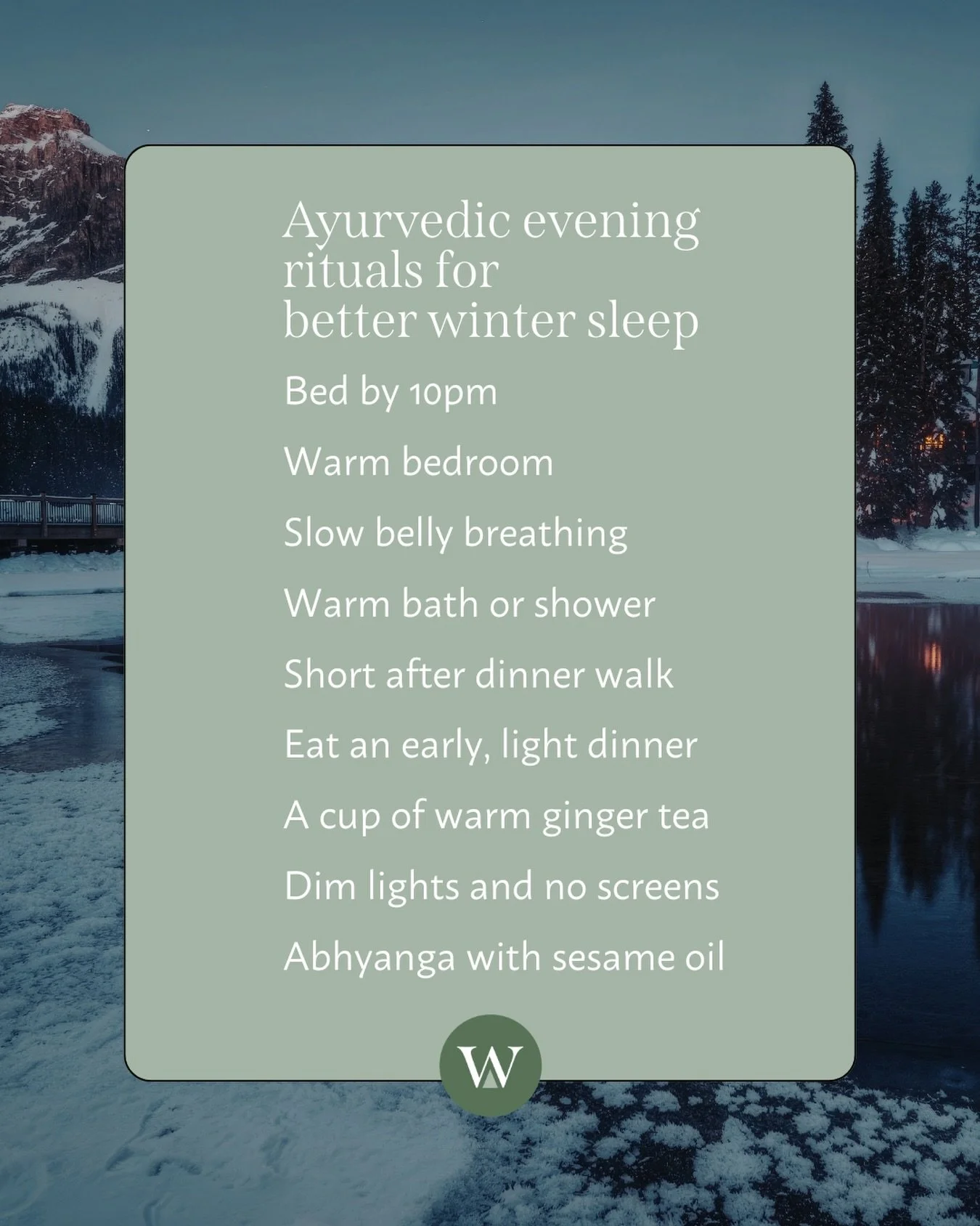 Ayurvedic evening rituals for better winter sleep💤

These simple practices will support your mind + body in winding down for a peaceful evening of restorative sleep.

#sleep #kapha