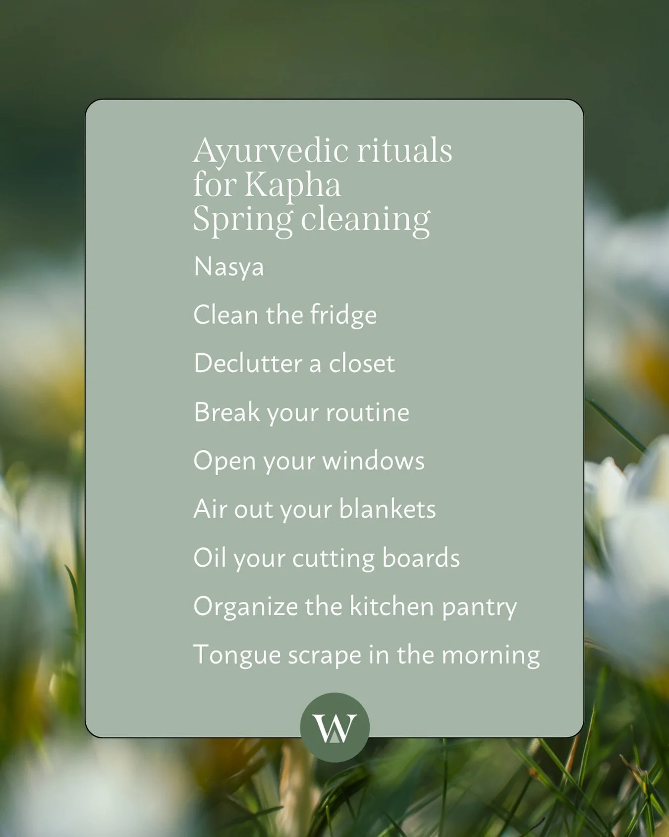 Kapha Spring Cleaning 🧹 

These simple practices can support your home, body and mind as we transition to Spring.

#ayurveda