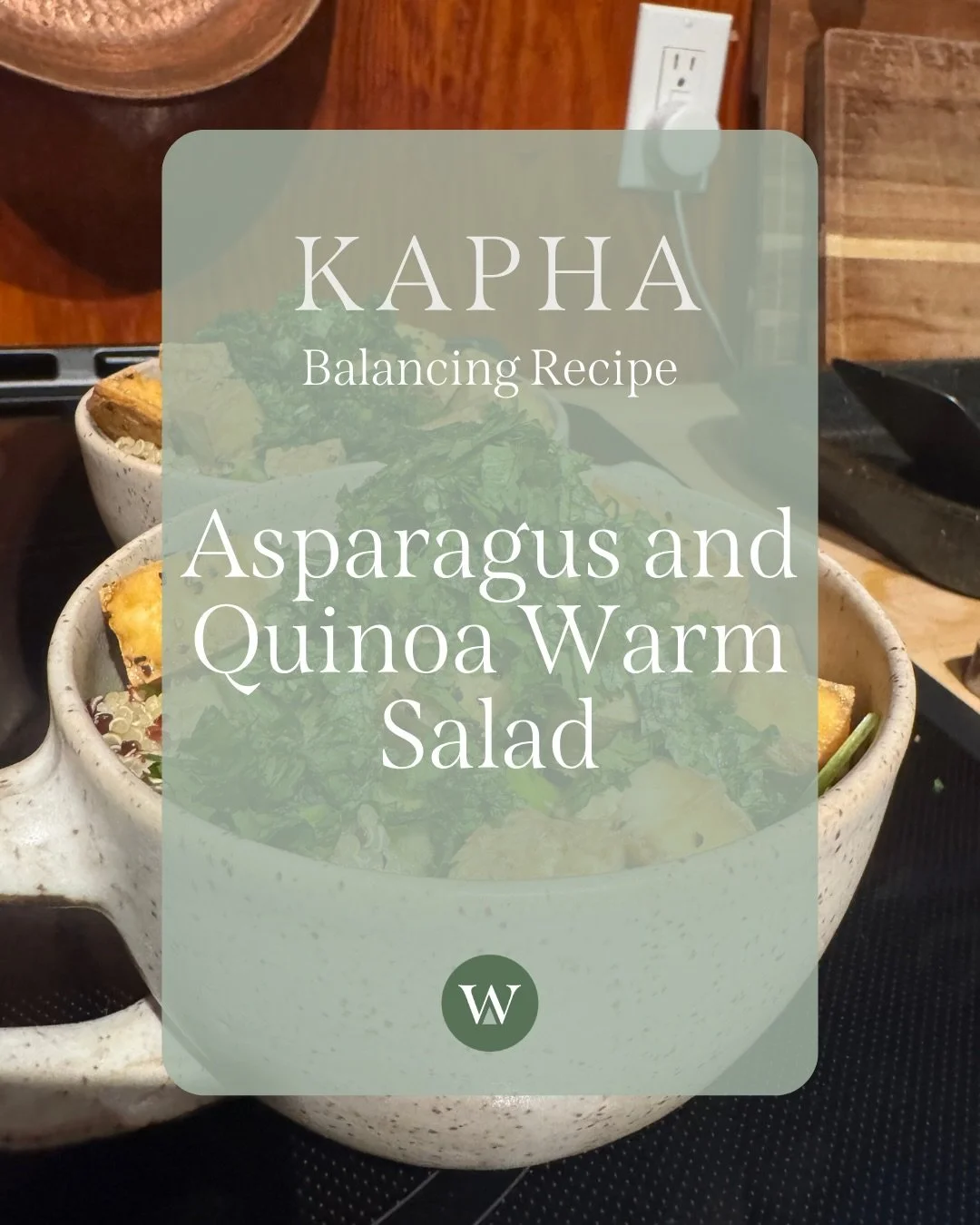 Asparagus and Quinoa Warm Salad ☀️

This recipe has a beautiful balance of bitter, astringent, and pungent tastes, making it great for Kapha balancing (lightening and stimulating qualities). The sweet and sour elements from quinoa, ghee, and lemon he