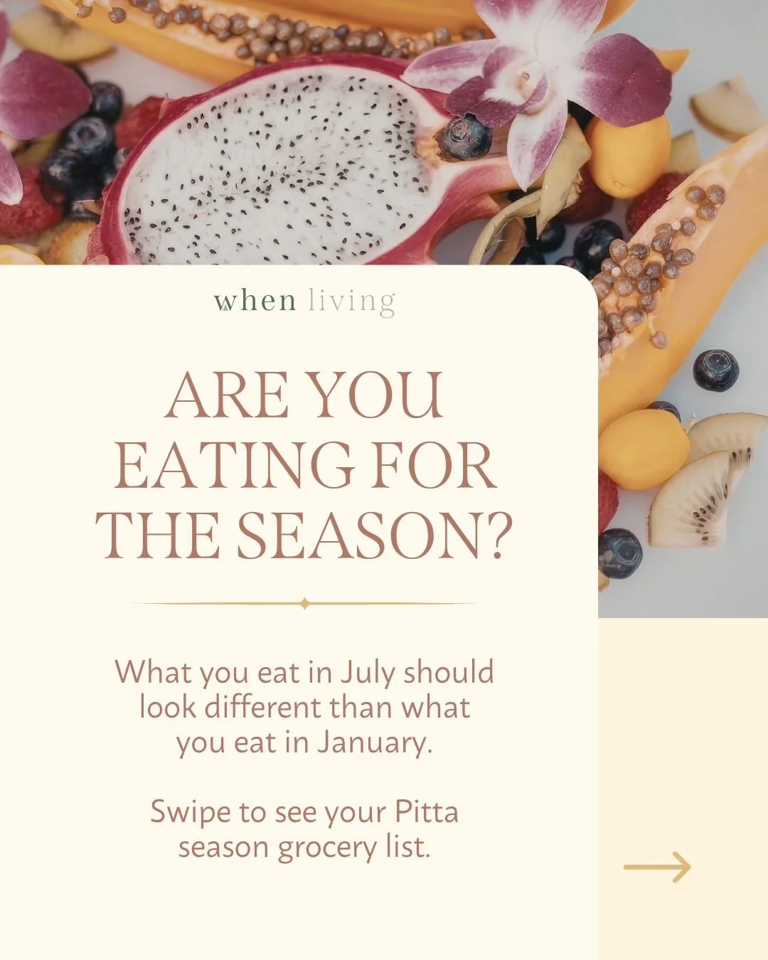 What you eat in July shouldn't look like what you eat in January. 🌿

In Ayurveda, nature gives us exactly what we need, exactly when we need it. Mid May to mid September is Pitta season - the season of fire, heat, and intensity - and the right foods