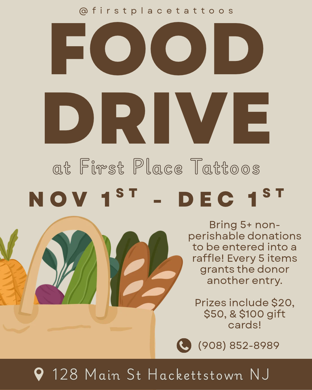 2nd Annual Food Drive at First Place Tattoos