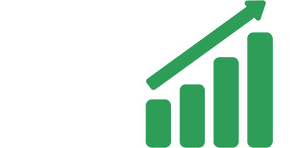 A green bar chart with an upward trending arrow showing growth