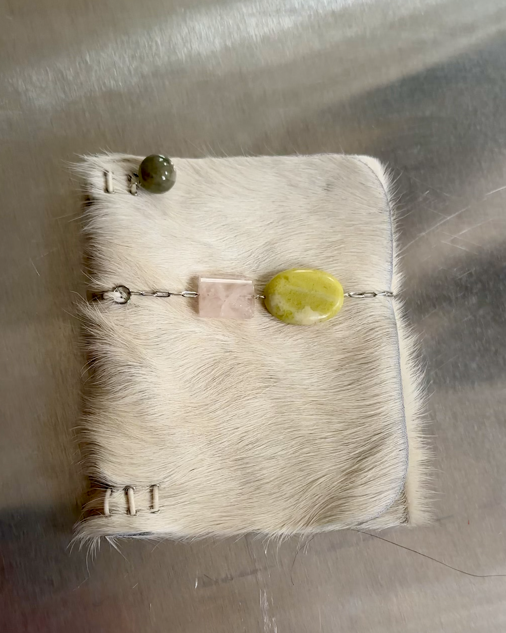 4 leather refillable journal cover gemstones chain designer reclaimed hair on leather.png