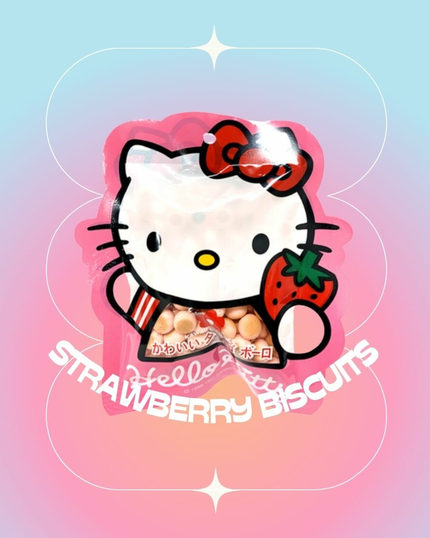 Strawberry  biscuits the size of pebbles, brought to you by way of one iconic Kitty 😻