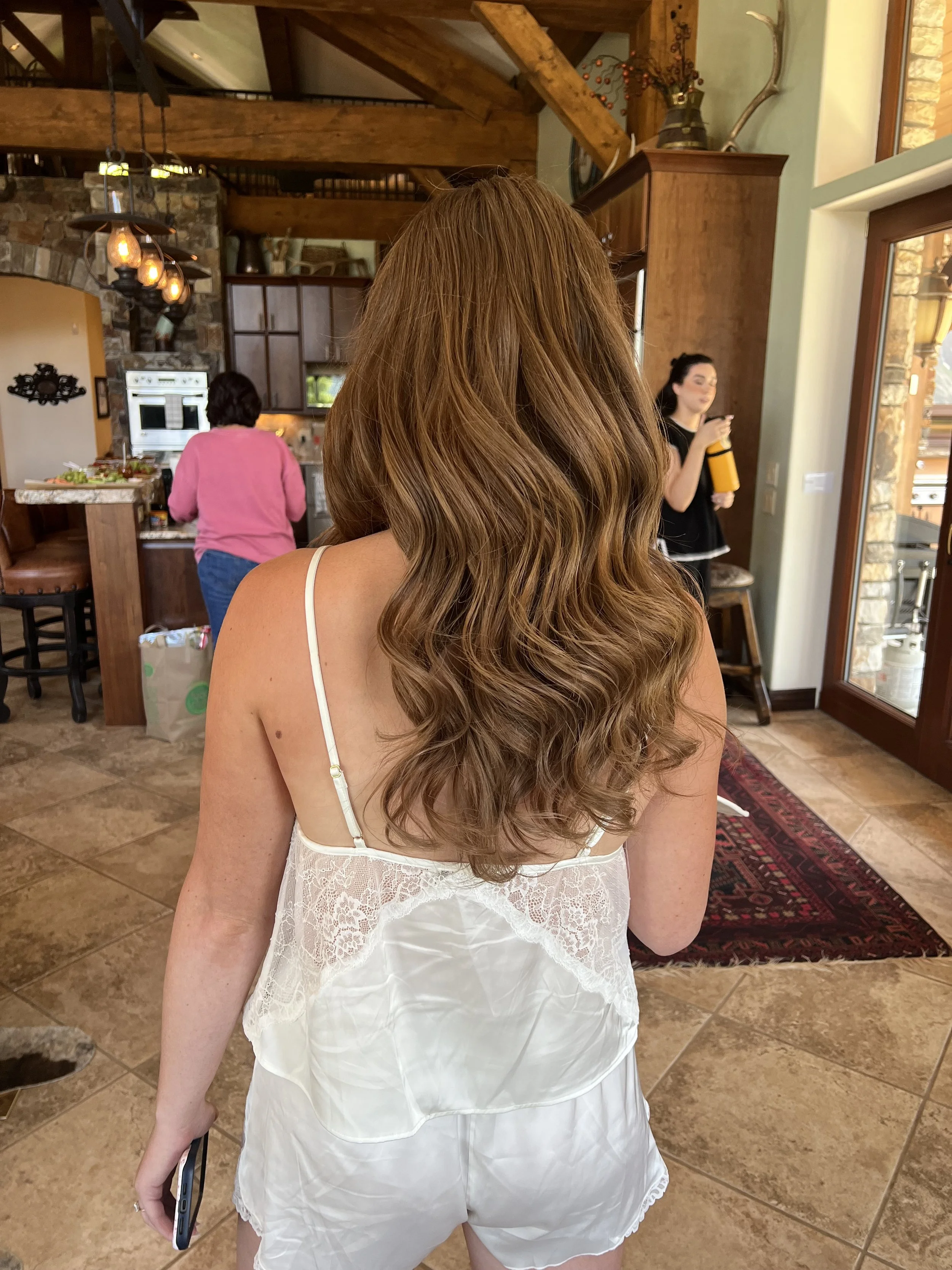 Gold Mountain Ranch - Hollywood waves - auburn hair - extensions - bridal hair - Ouray, Colorado