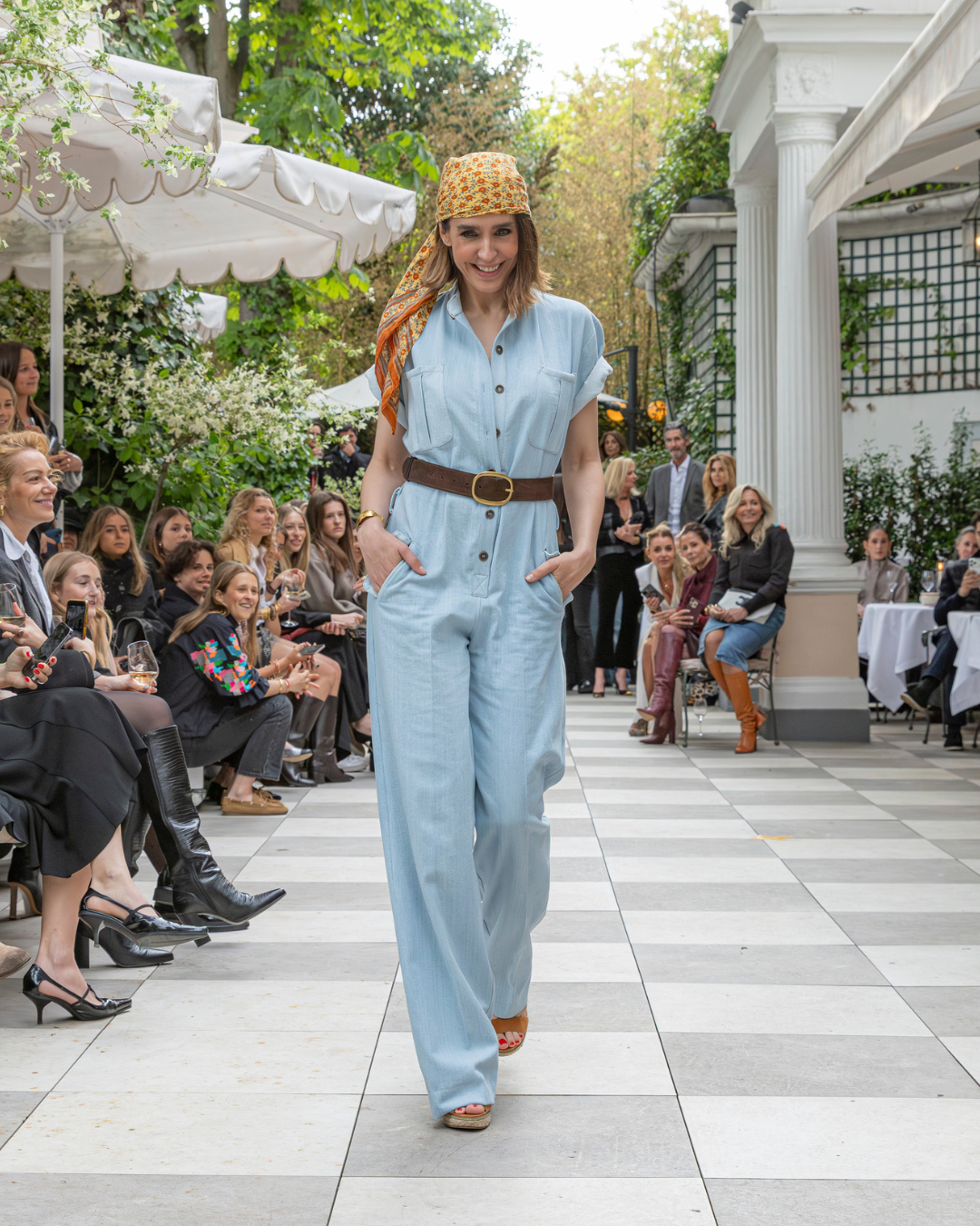 Bleach-Washed Light Denim Jumpsuit / 1198