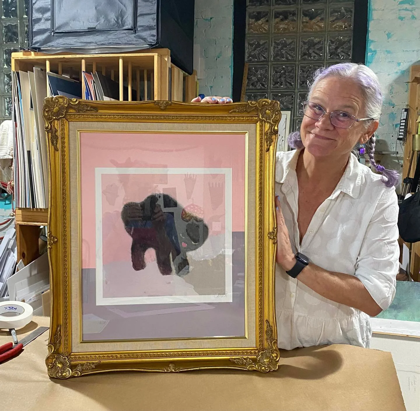 From start to finish, Connie helped make this favorite customer’s vision a reality! The moment she saw this delightfully funky cat, Connie knew the framing had to be just as playful. Working with the customer’s ideas and using their own ornate frame,